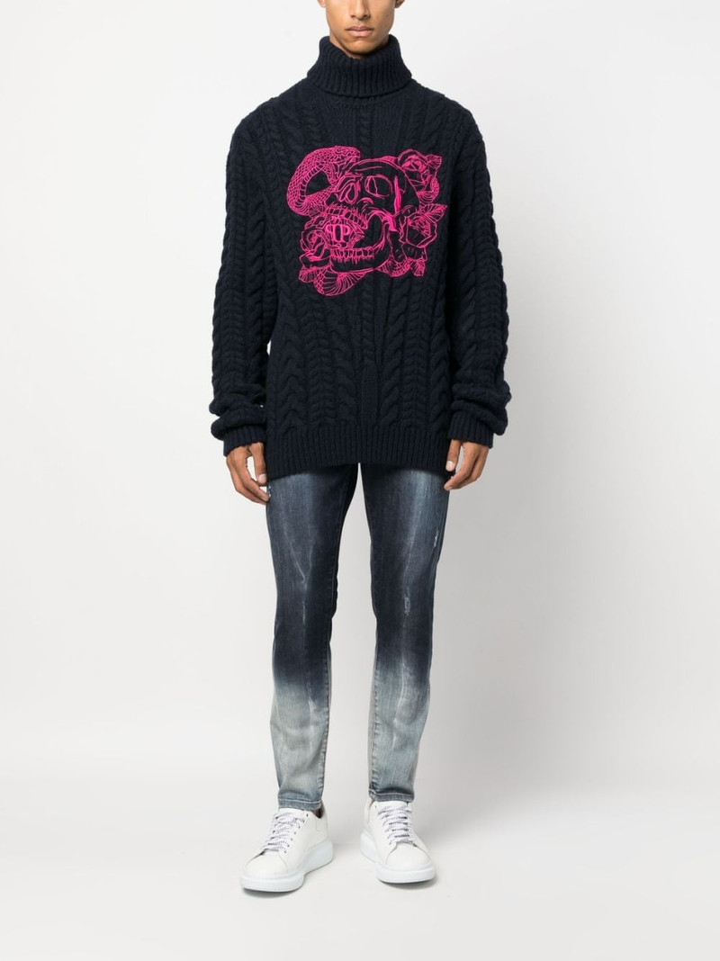 PHILIPP PLEIN embroidered-skull roll-neck jumper outlook