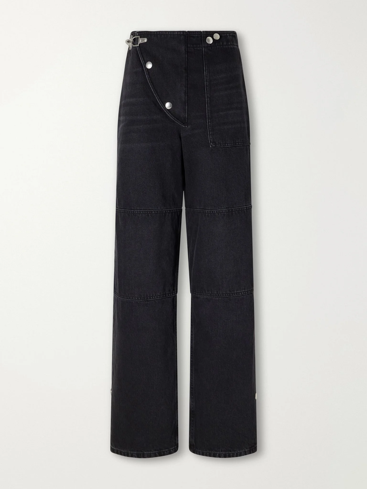 Carabiner-hardware asymmetric-fly wide-leg jeans Black - 1