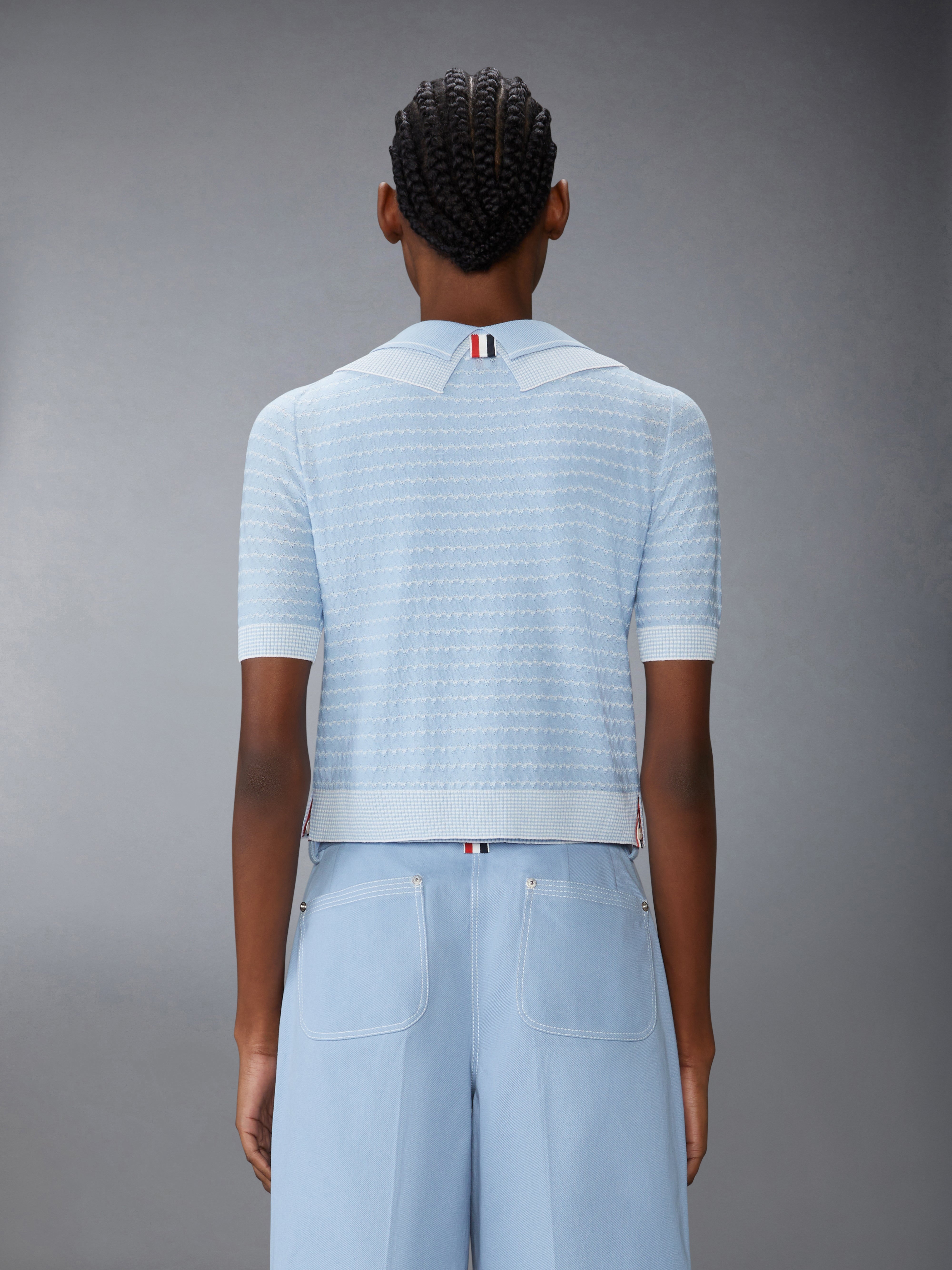 STRIPED TUCK STITCH SHORT SLEEVE CARDIGAN - 3