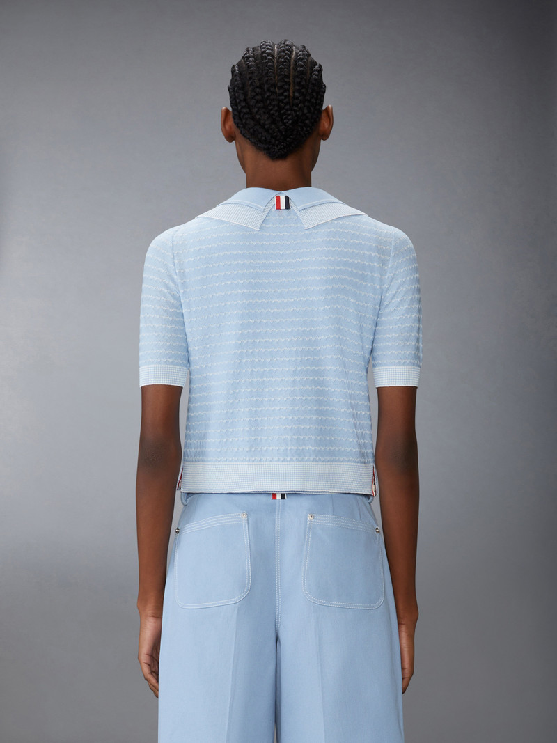STRIPED TUCK STITCH SHORT SLEEVE CARDIGAN 3