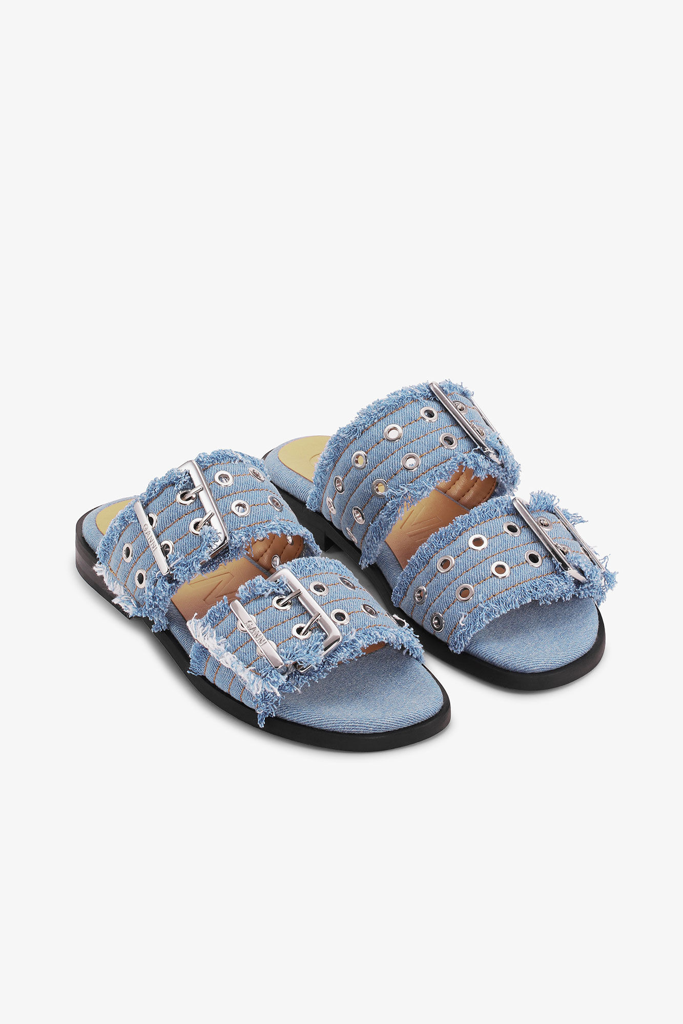 BLUE DENIM FEMININE BUCKLE TWO-STRAP SANDALS - 2