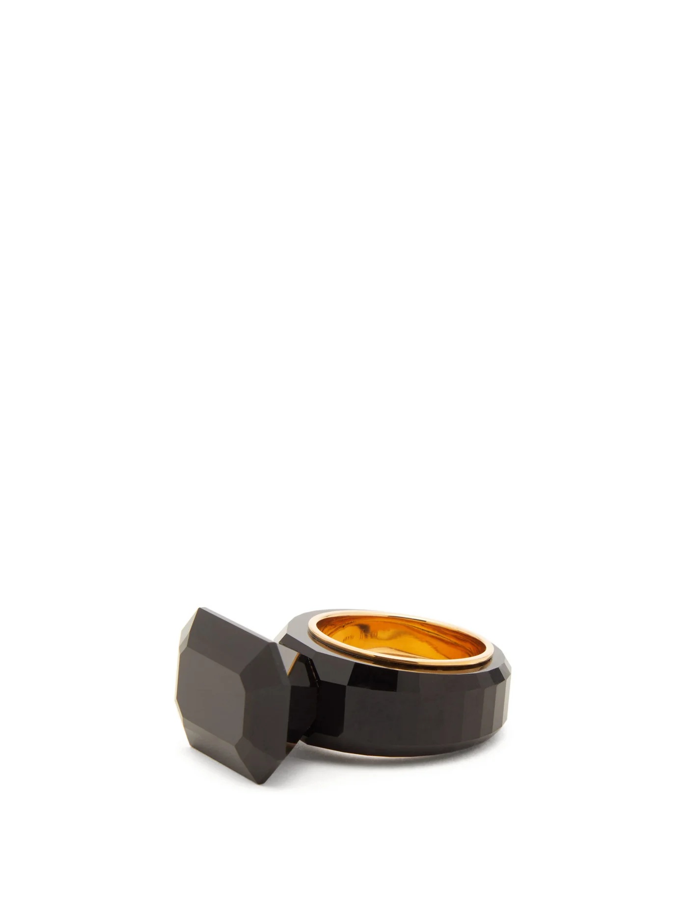 Faceted onyx gold-plated ring - 3