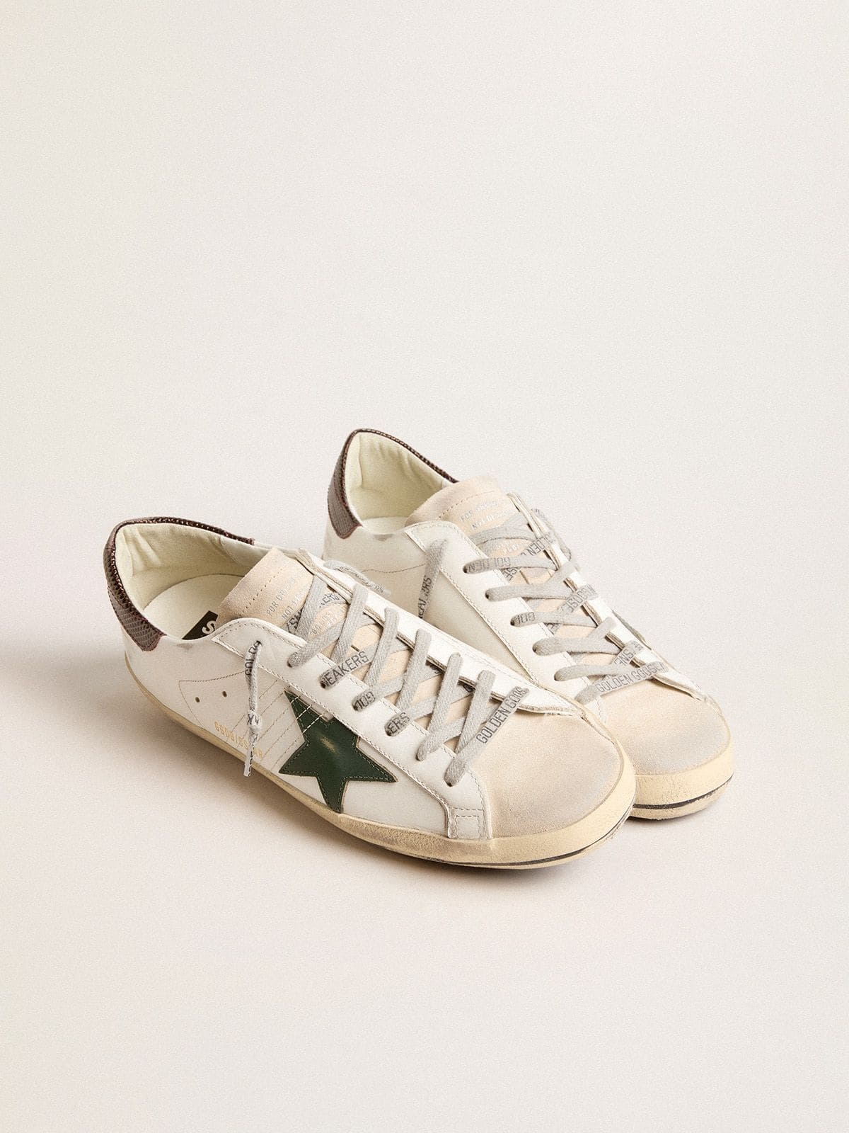 Men’s Super-Star in white leather with green star and animal-print heel tab - 2