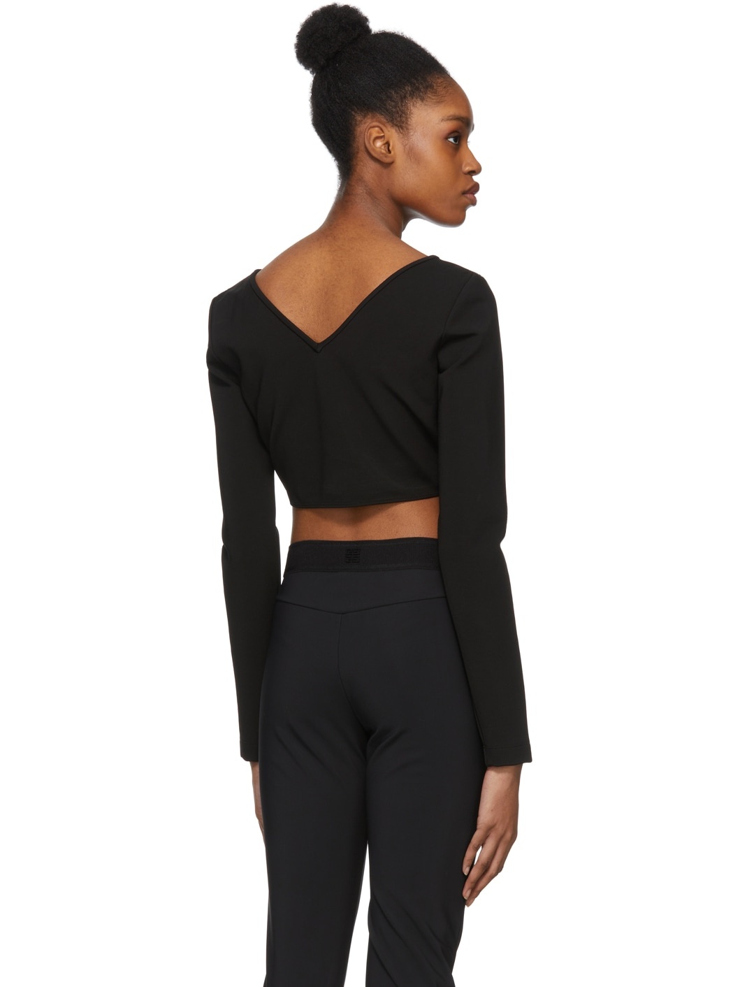 Black Cropped V-Neck Sweater - 3