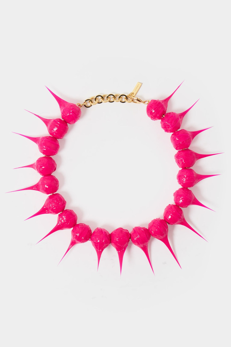 SPIKE RUBBERIZED NECKLACE / gold / fuxia 1