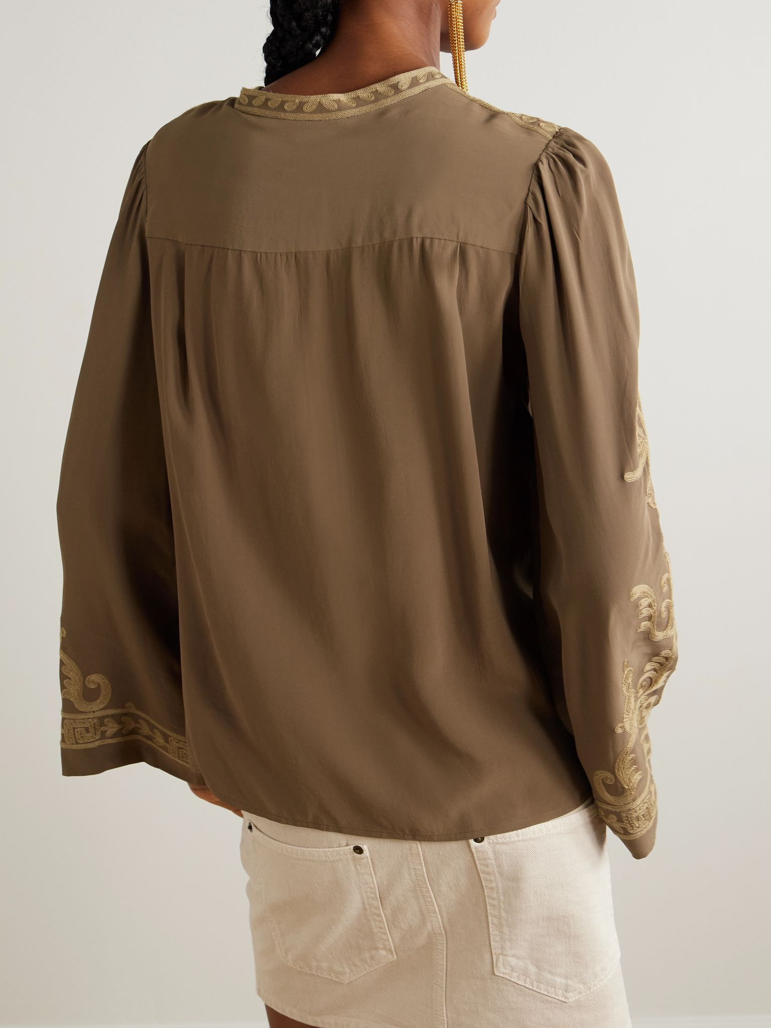 Falonne embroidered crepe blouse Army green - 4