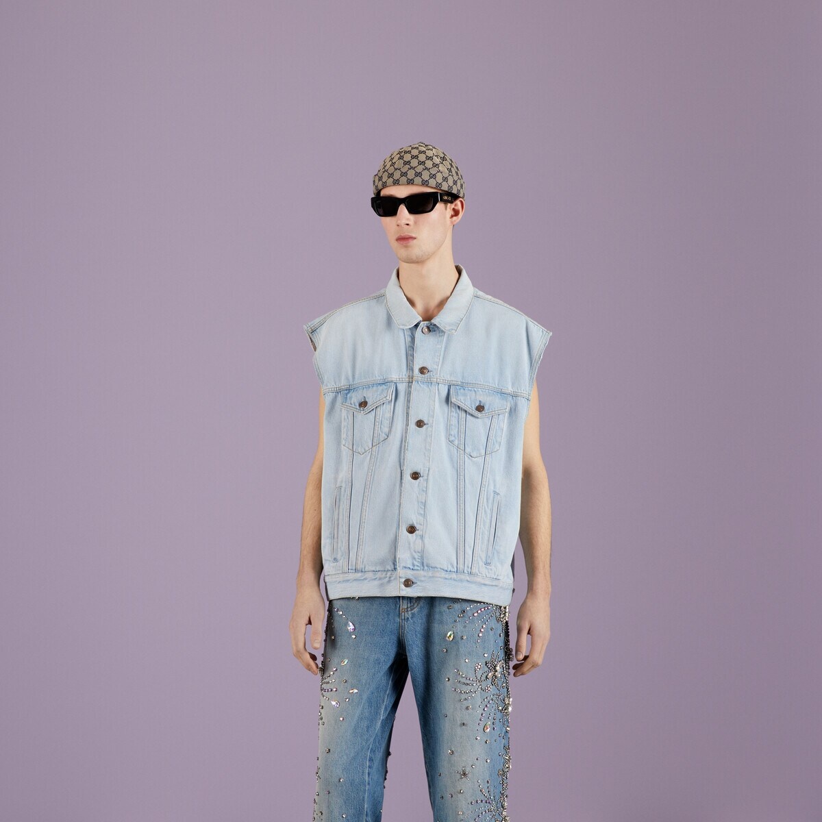 Denim vest with Gucci patch - 5