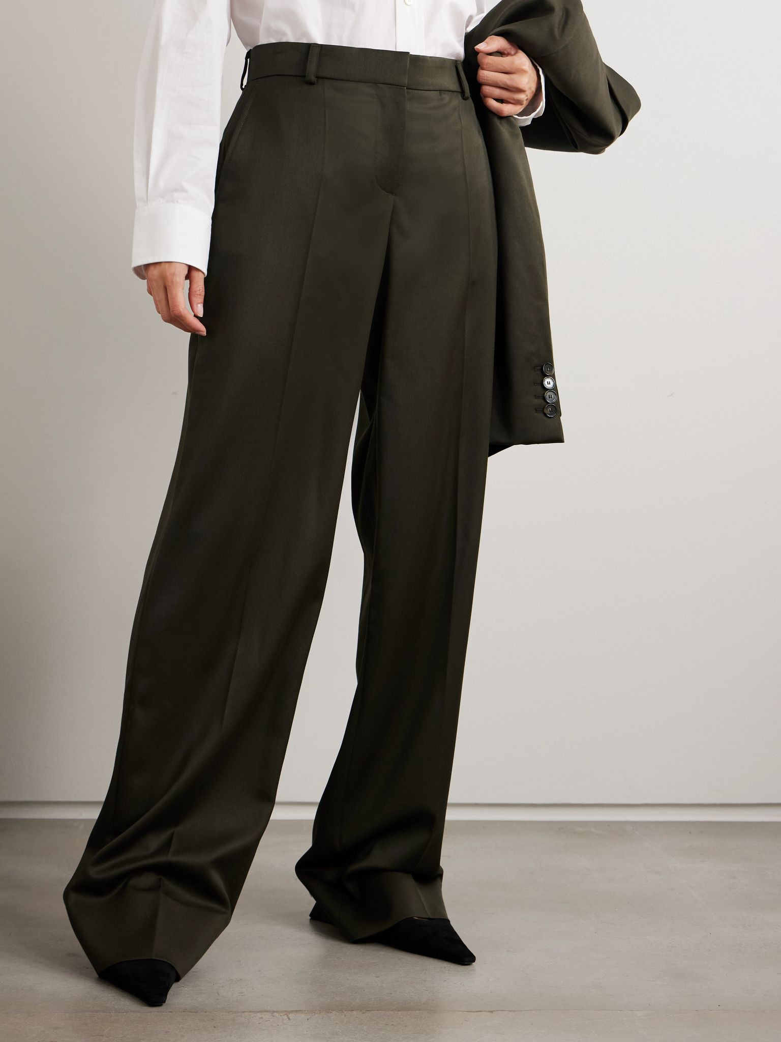 Wool wide-leg pants Army green - 3