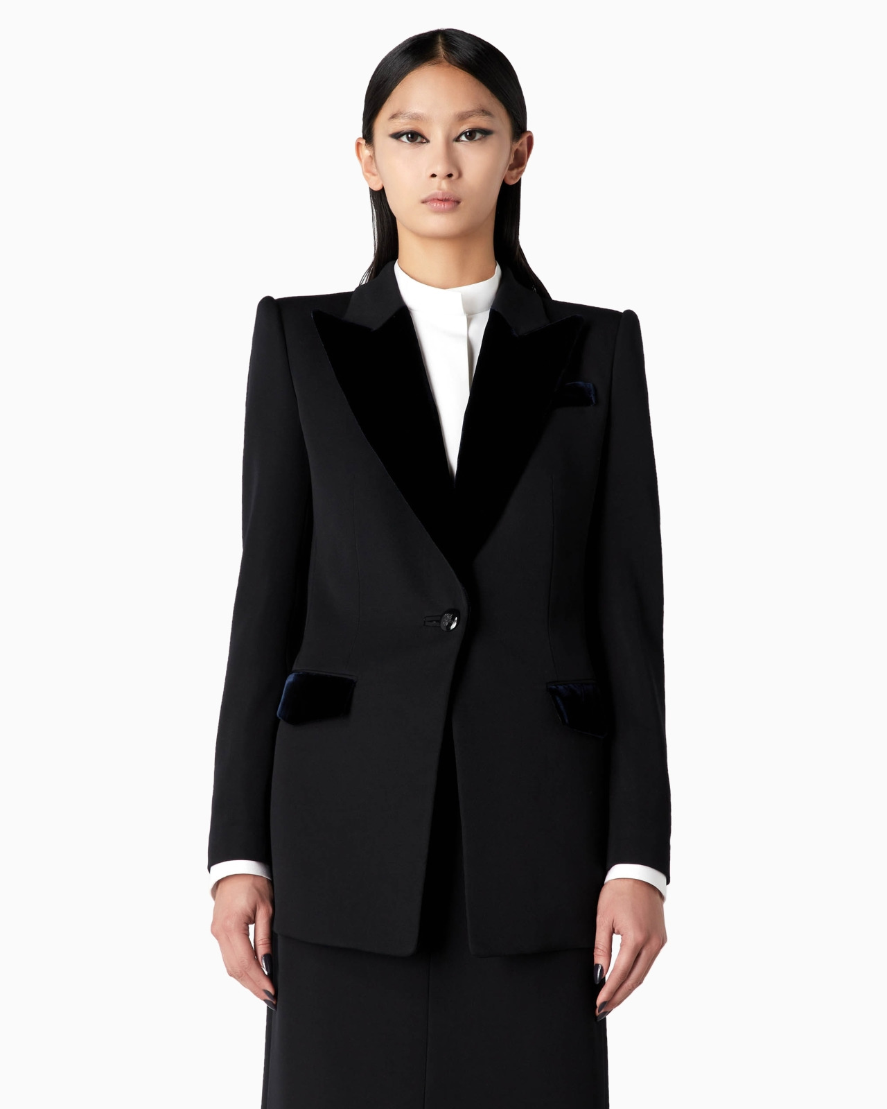 Barathea wool and velvet single-breasted jacket - 2
