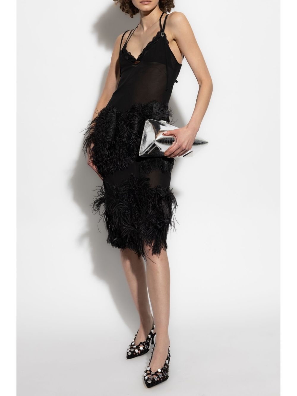 feather-trim midi dress - 2