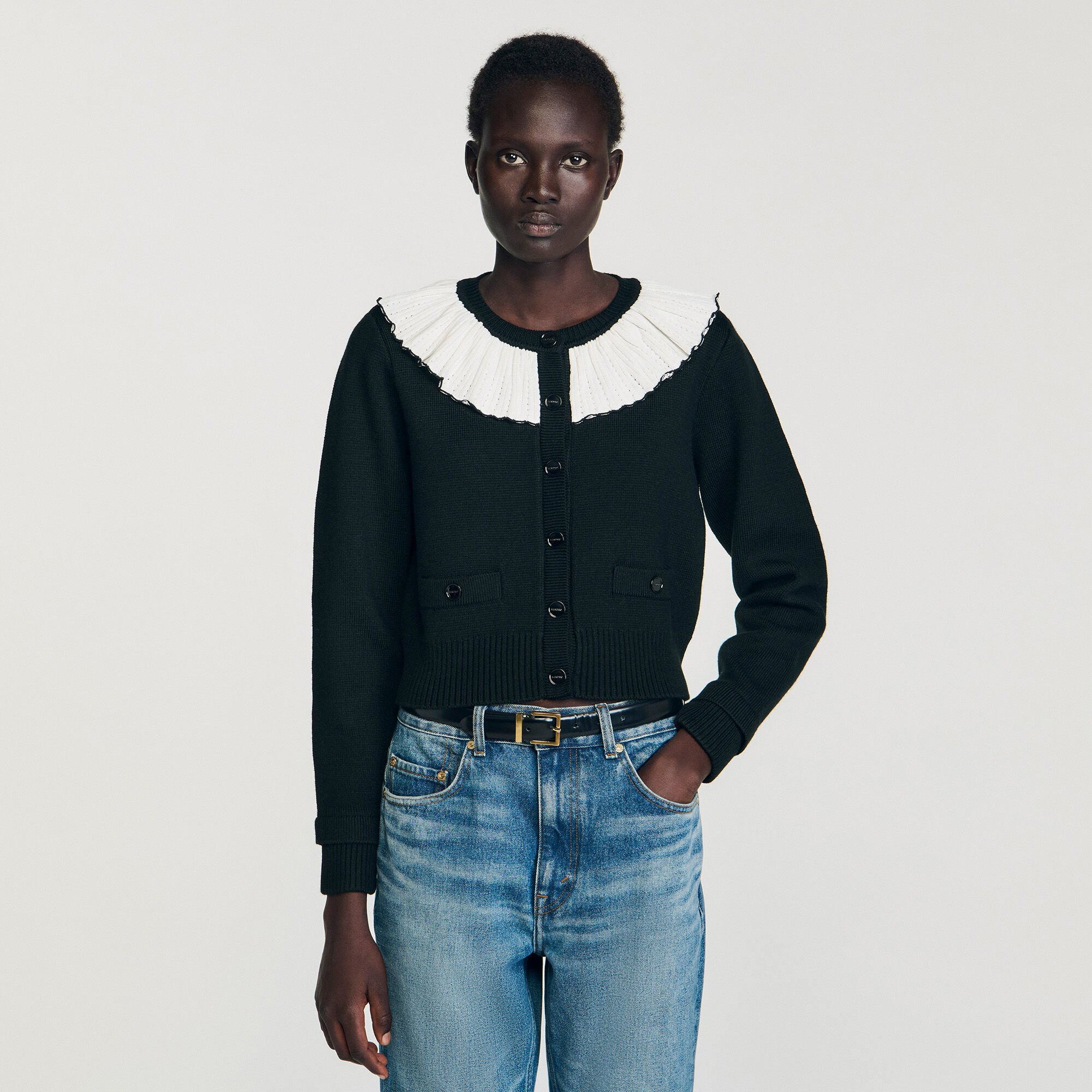 CARDIGAN WITH CONTRAST COLLAR - 4
