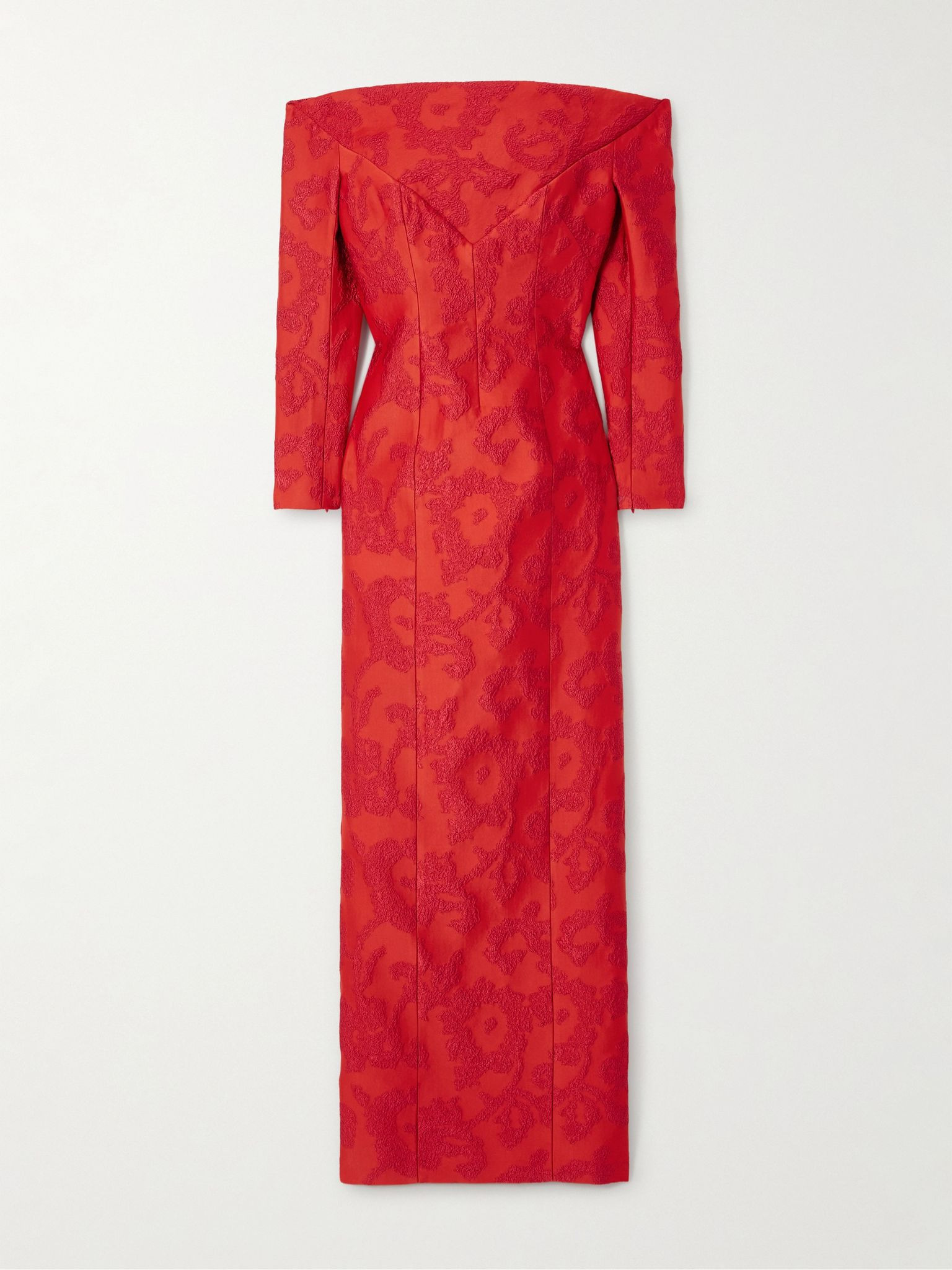 Zarit off-the-shoulder bouclé-jacquard maxi dress Red - 1