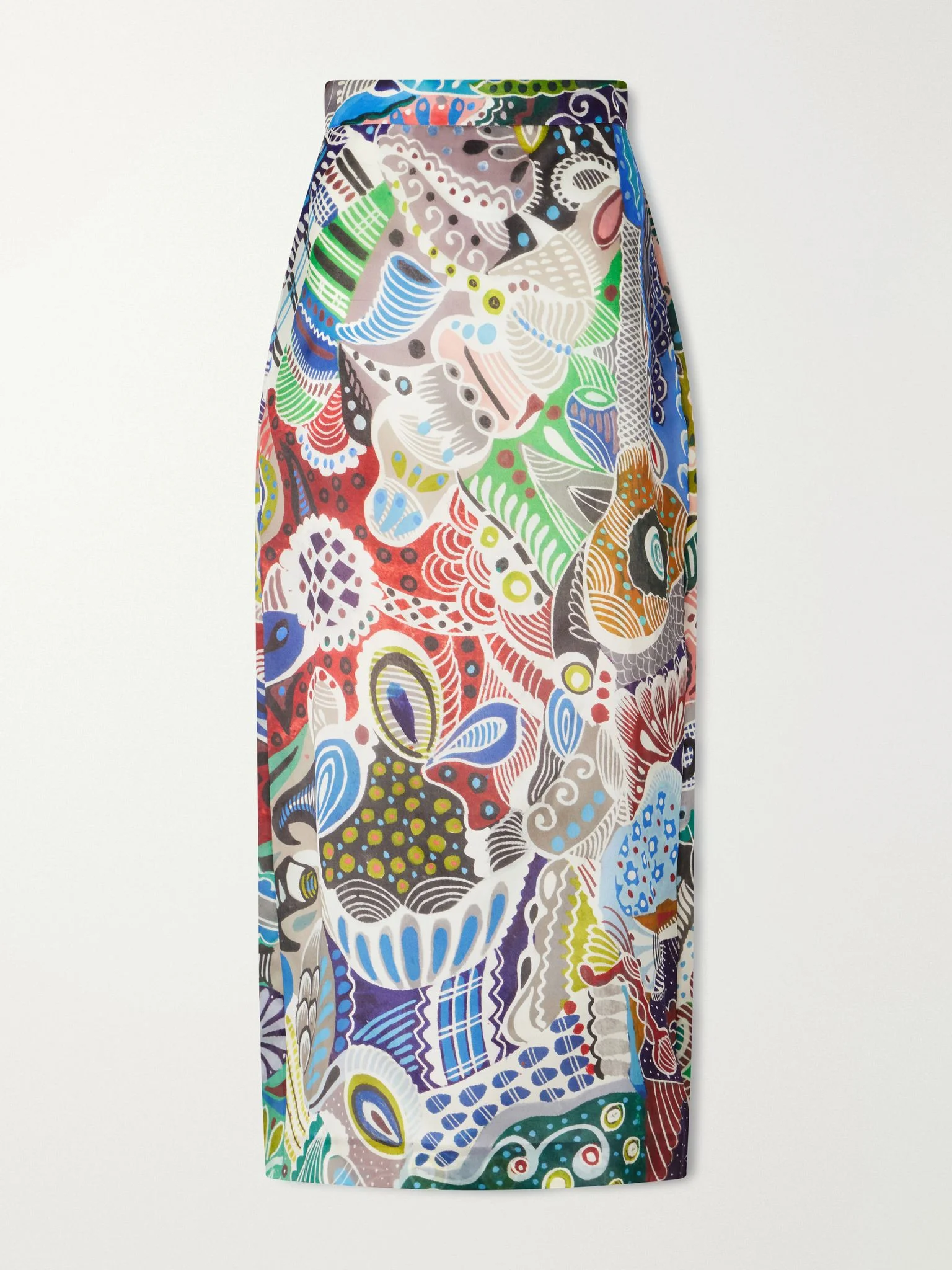 Irene printed silk-organza midi skirt Blue - 1