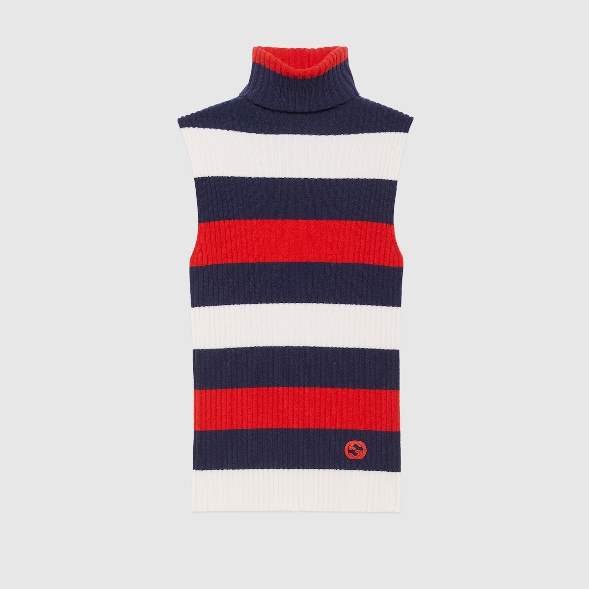 Striped rib stitch wool turtleneck top - 1