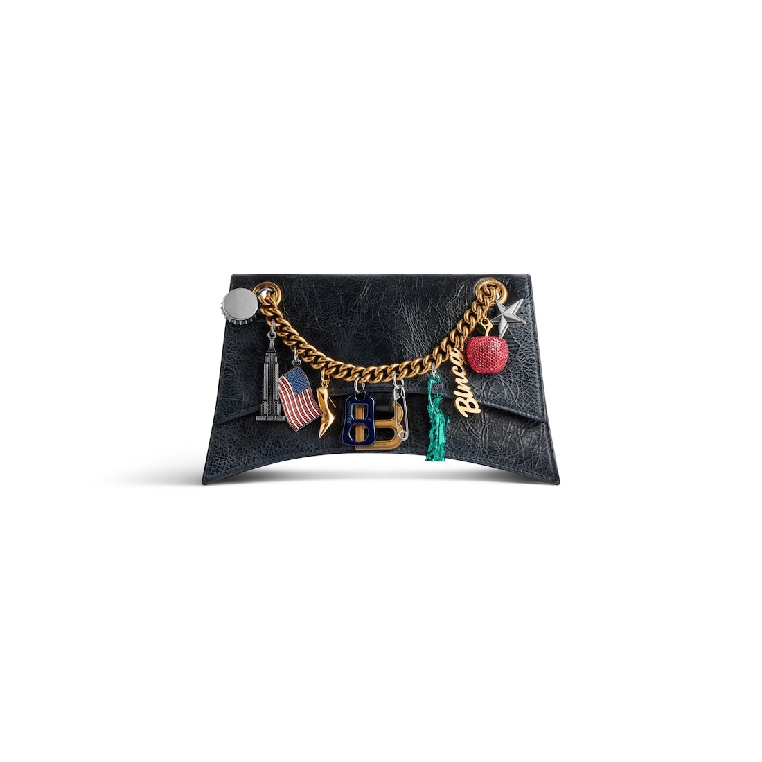 Women's Crush Small Chain Bag Dirty Effect With Ny Souvenirs Charms in Black - 5
