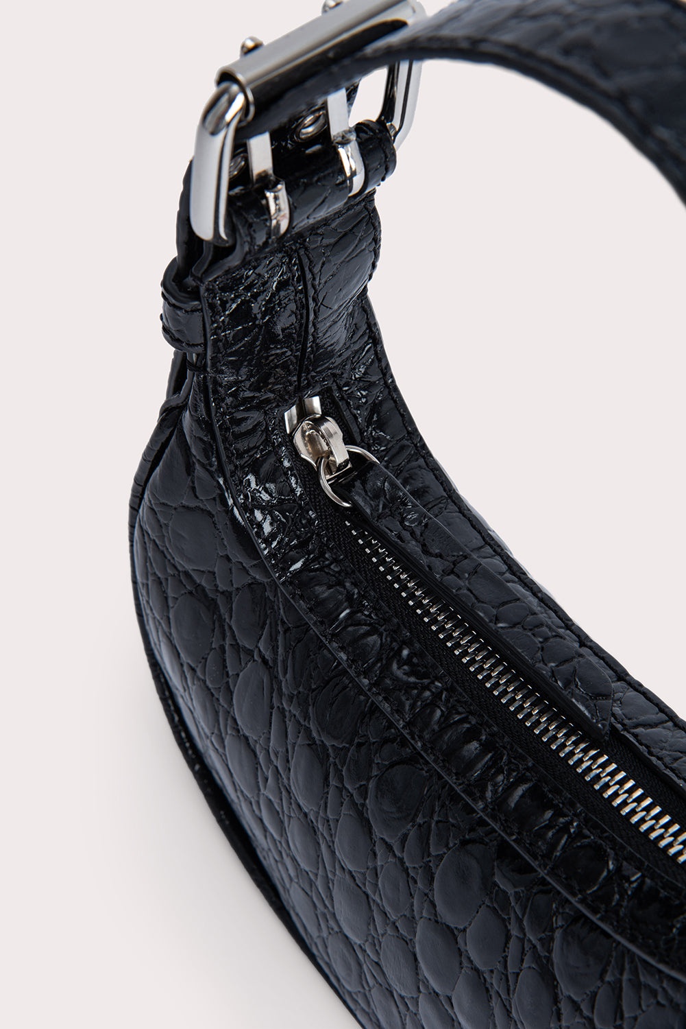 Mini Soho Black Circular Croco Embossed Leather - 5
