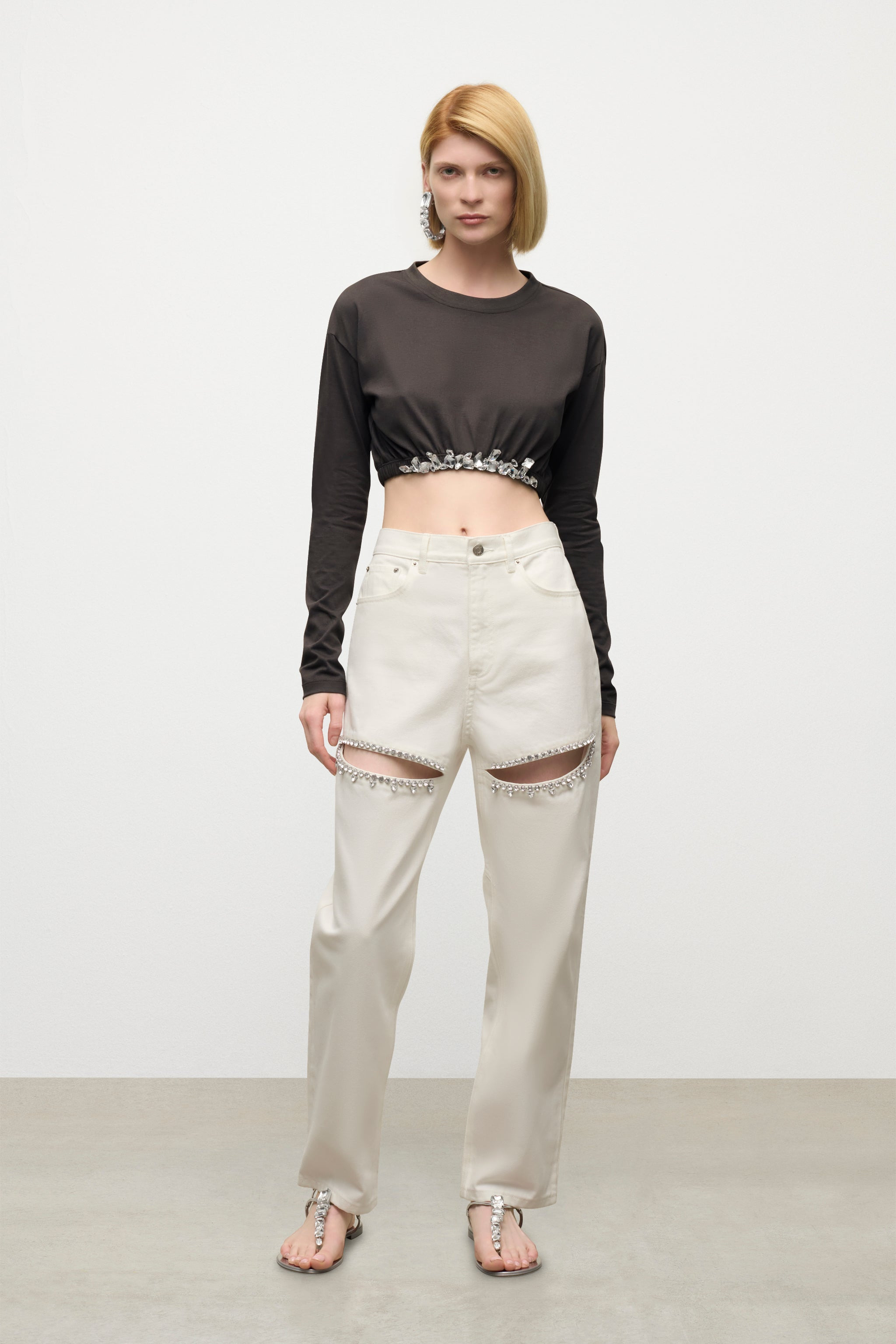 CRYSTAL CLUSTER LONG SLEEVE CROPPED T-SHIRT - 3