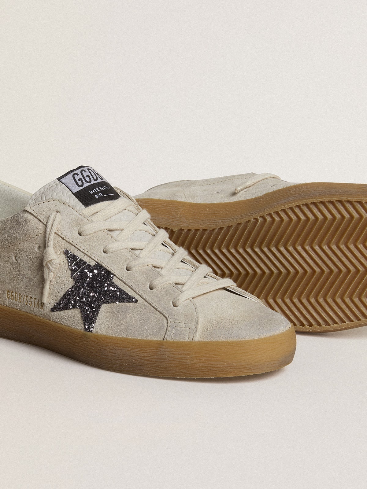 Women's Super-Star in ice-gray suede with silver glitter star and leather heel tab - 3