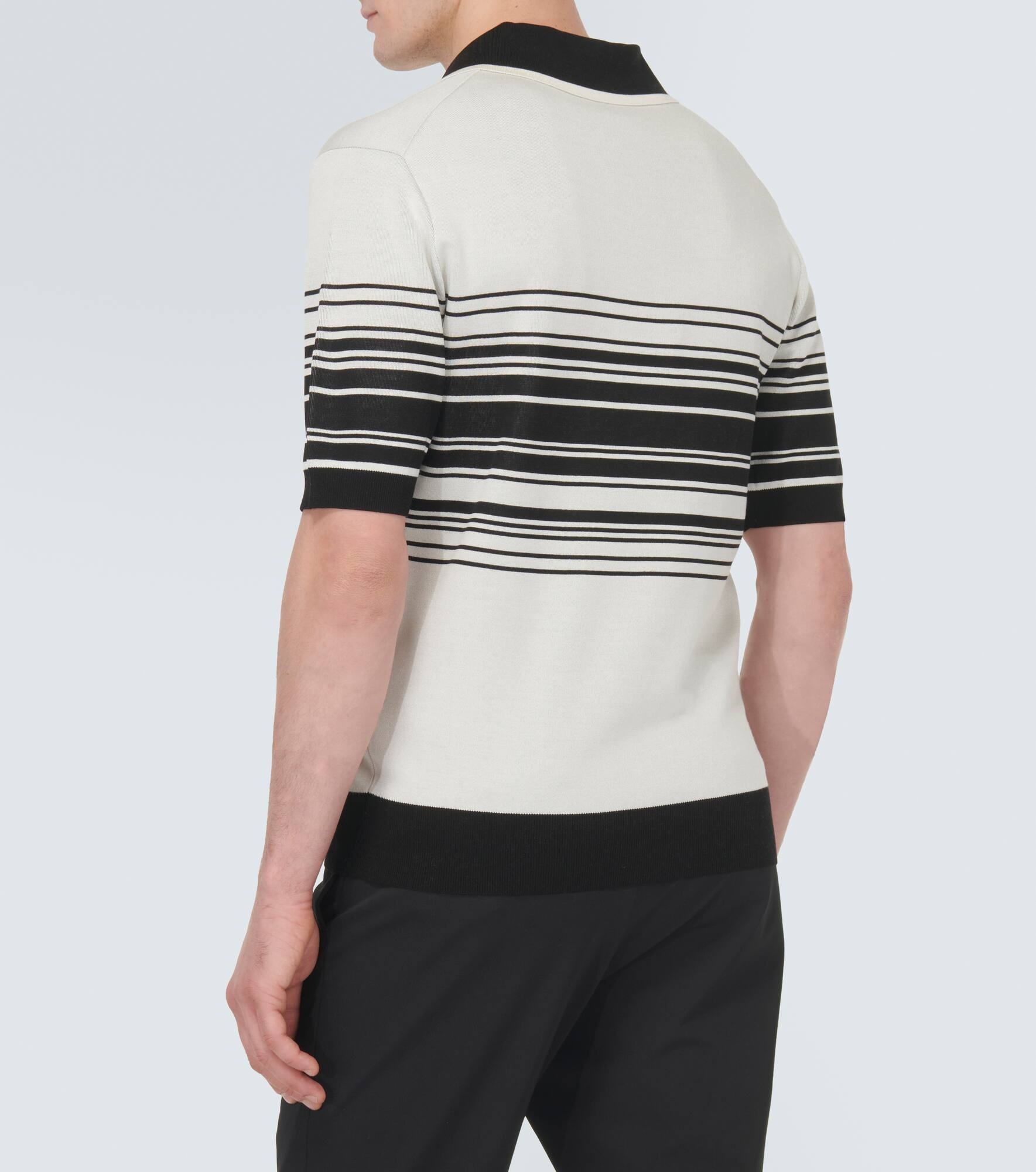 Logo striped silk jacquard polo shirt - 4