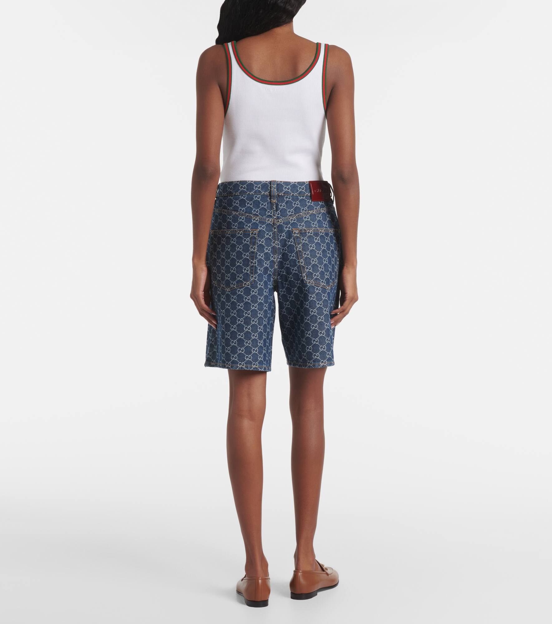 Leather-trimmed denim Bermuda shorts - 3