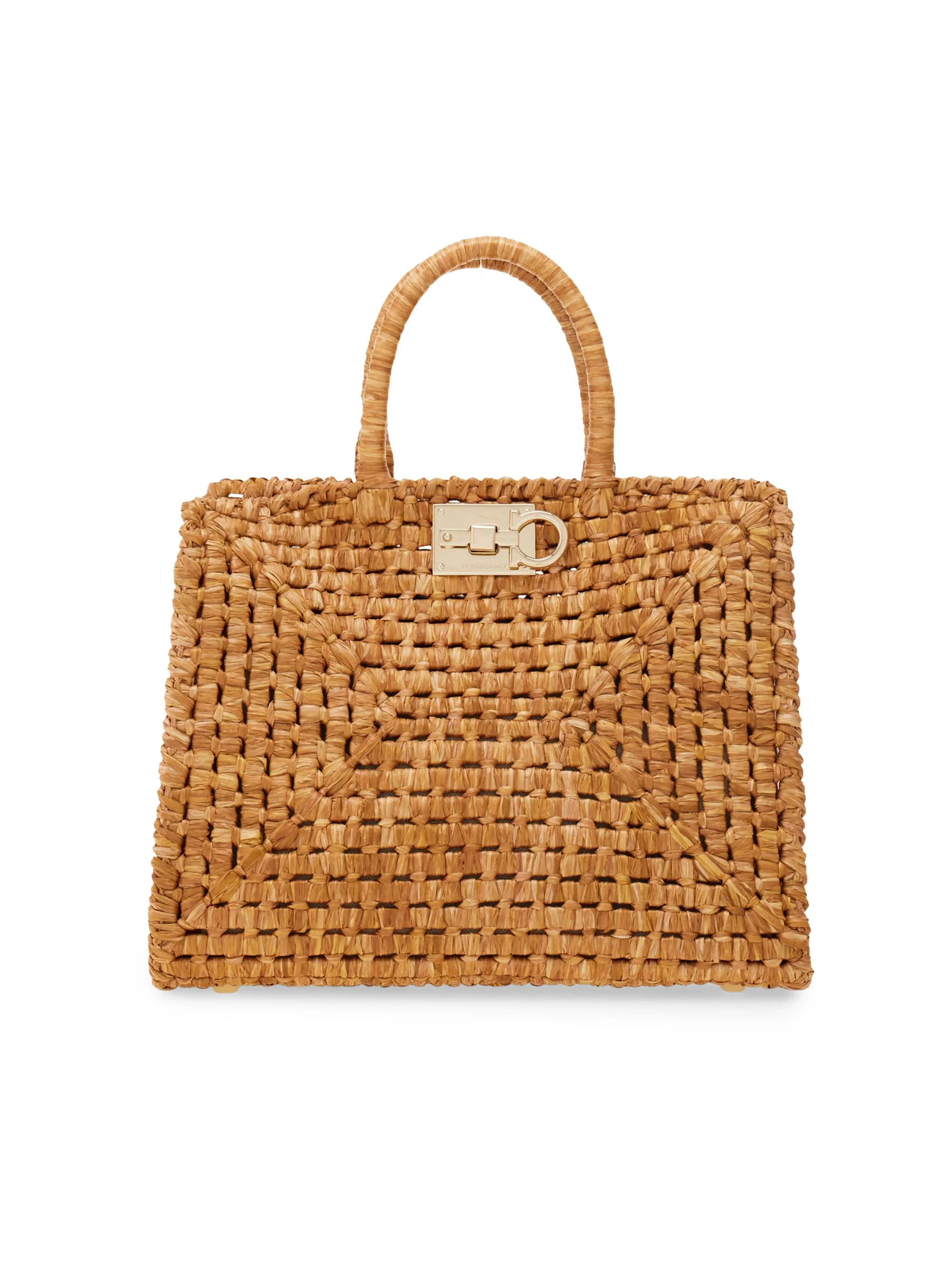 Women's Studio Box Open-Weave Raffia Top-Handle Bag - Naturale - 1