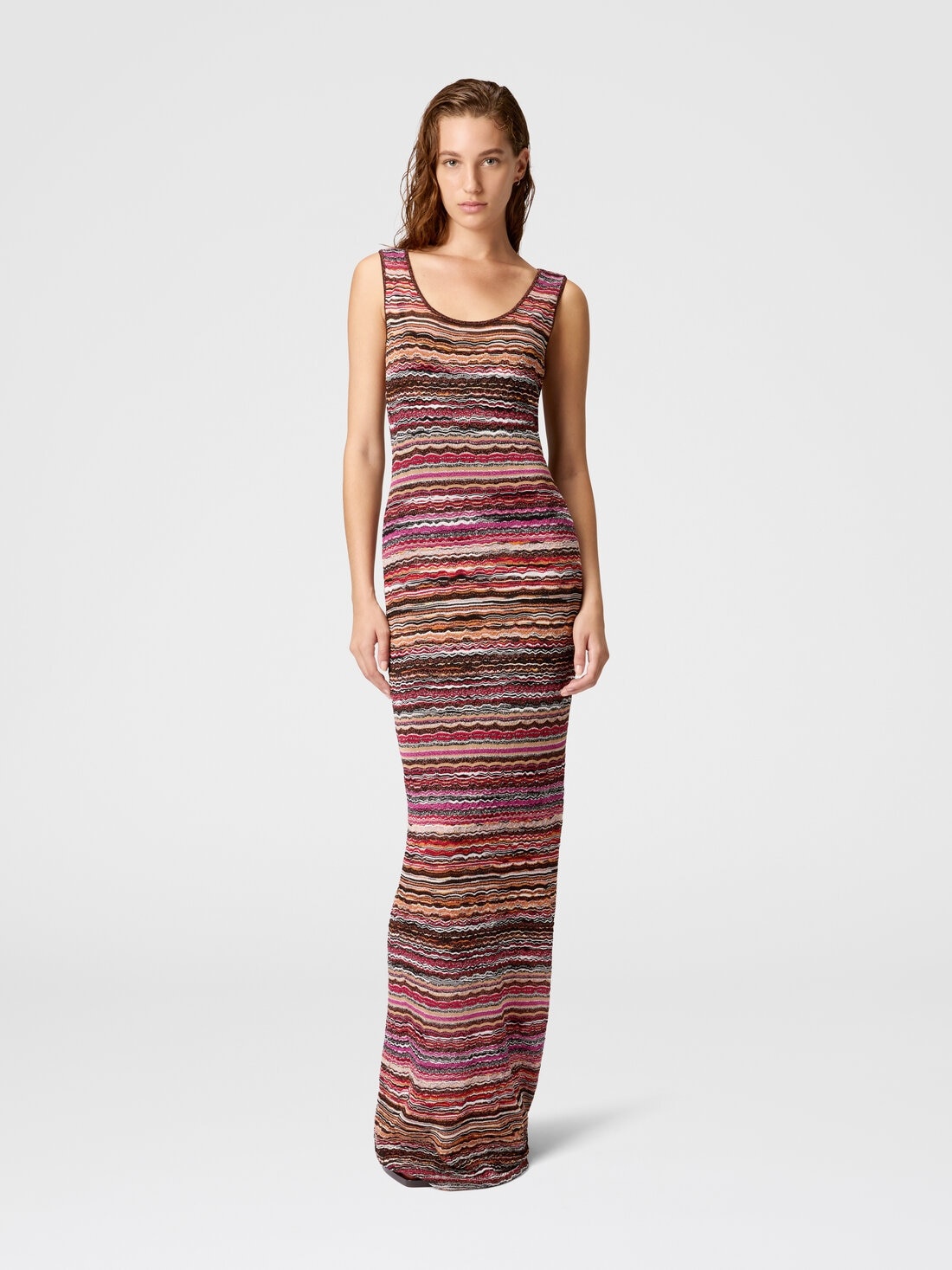 Long dress in lamé viscose with wave motif - 2