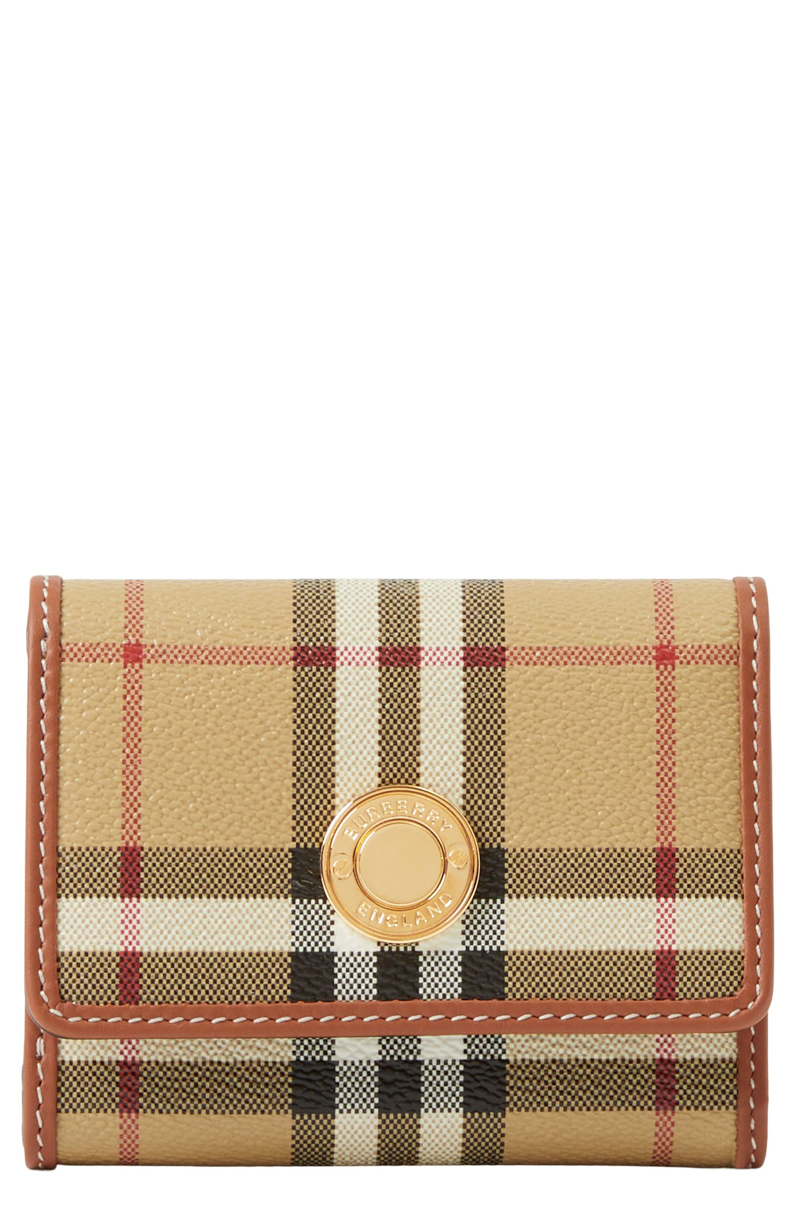 burberry Lancaster Check Coated Canvas French Wallet in Vintage Check/Briar Brown at Nordstrom - 1