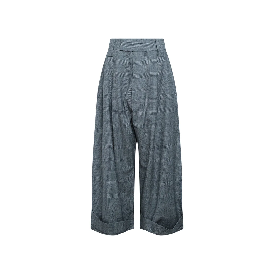 Wide Leg Plaid Trousers - 1