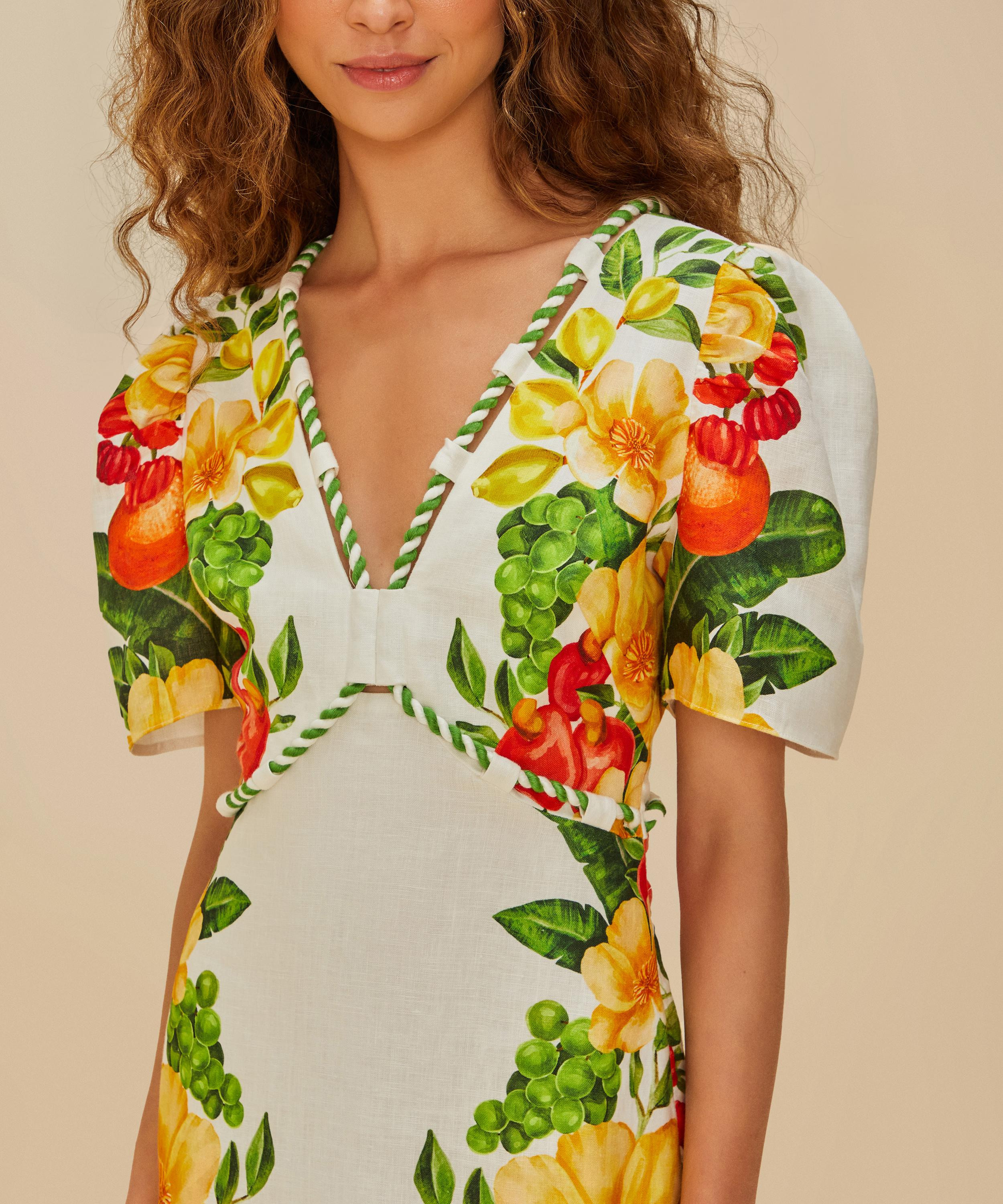 Off-White Picnic Flowers Short-Sleeve Maxi Dress - 3
