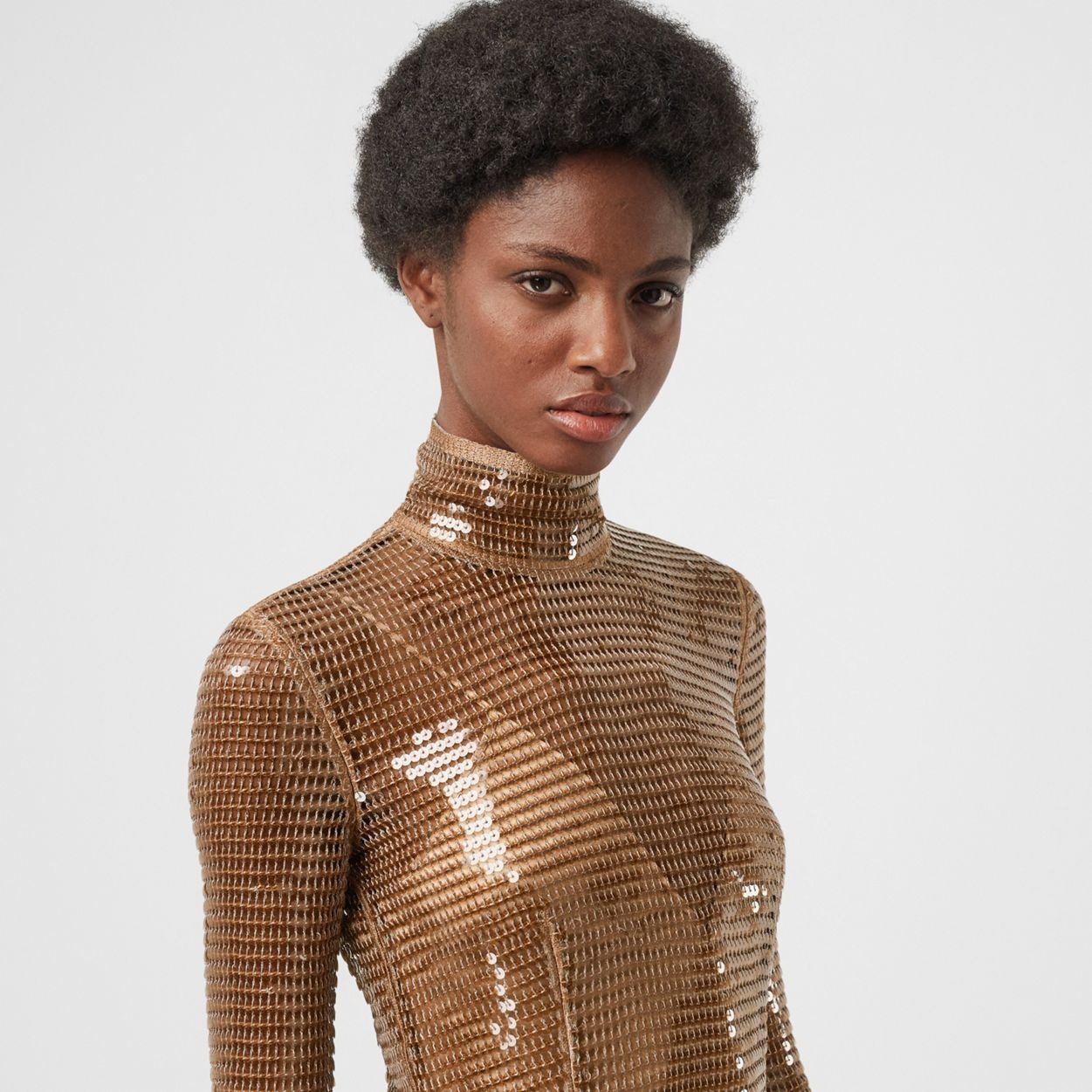 Sequinned Mesh and Silk Turtleneck Dress - 3