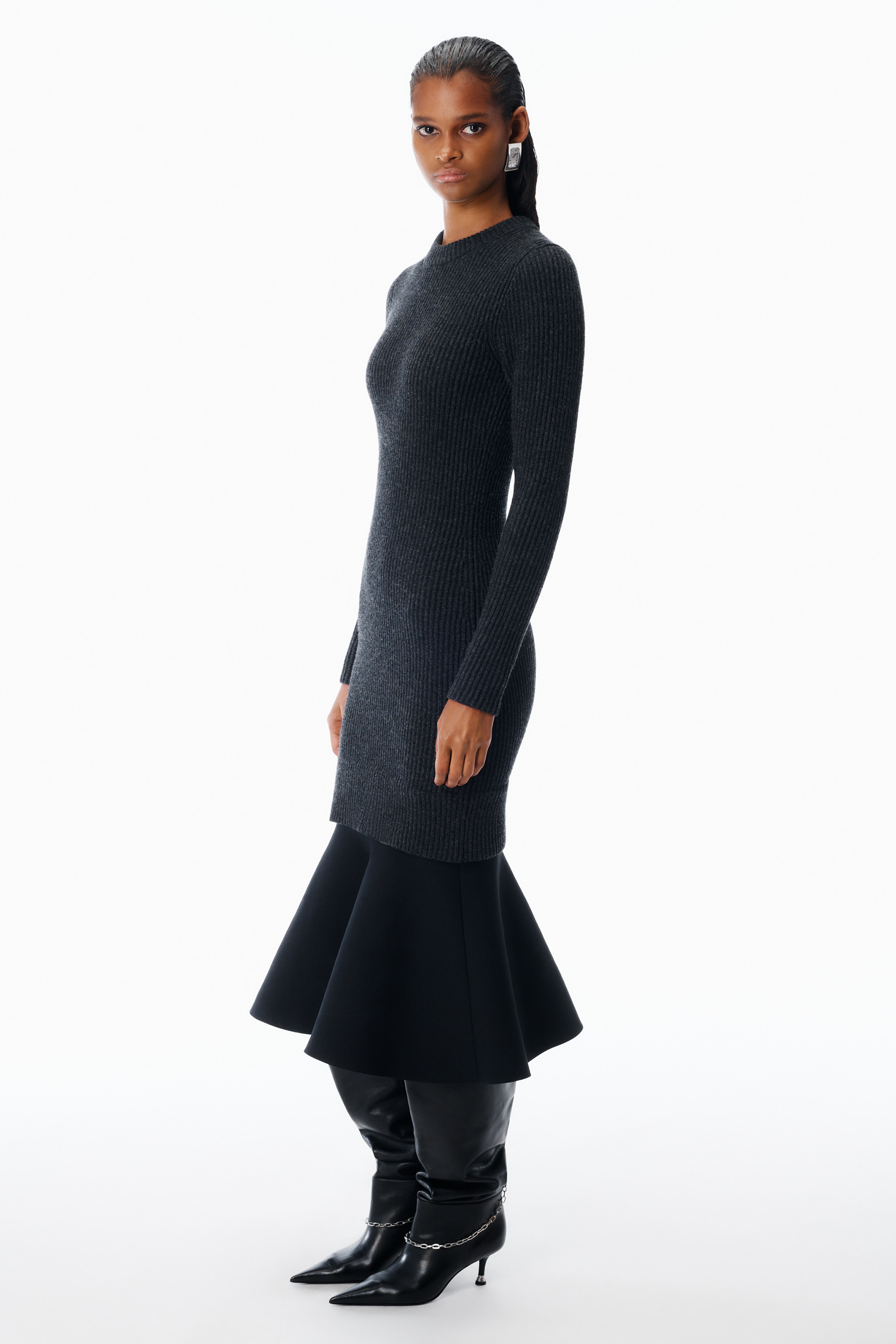 Ribbed Long-Sleeve Dress in Wool - 5