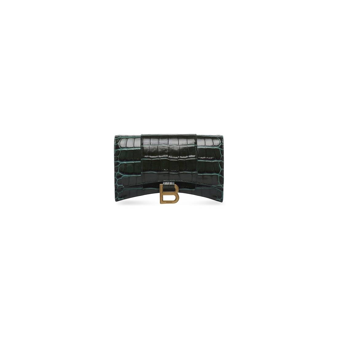 Women's Hourglass Wallet With Chain Crocodile Embossed in Forest Green - 5