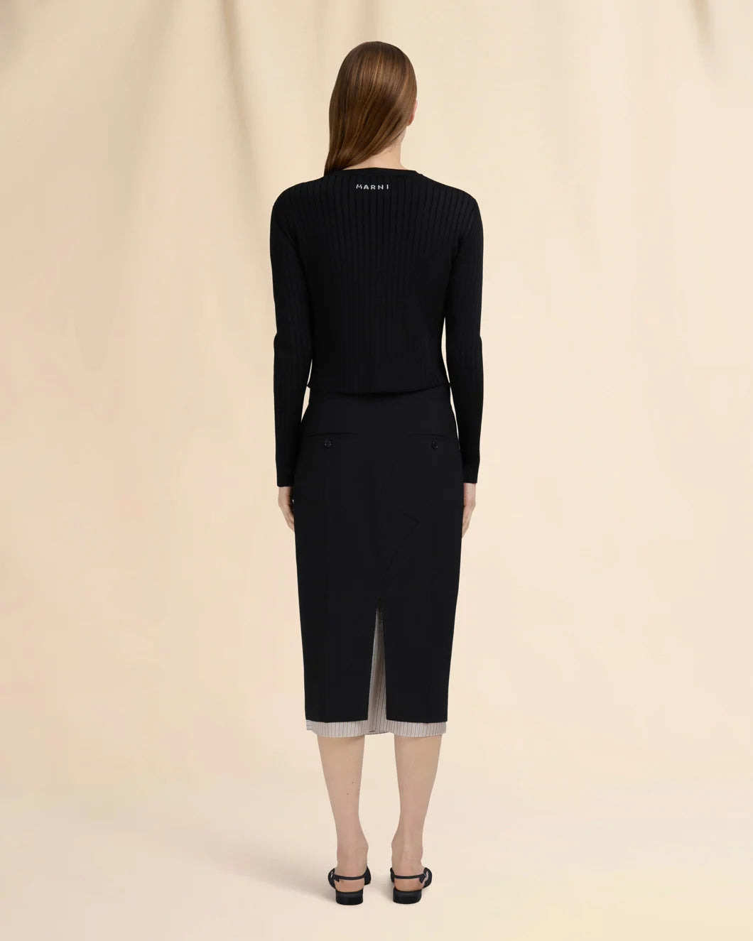 BLACK WOOL MIDI SKIRT WITH VISIBLE LINING - 3
