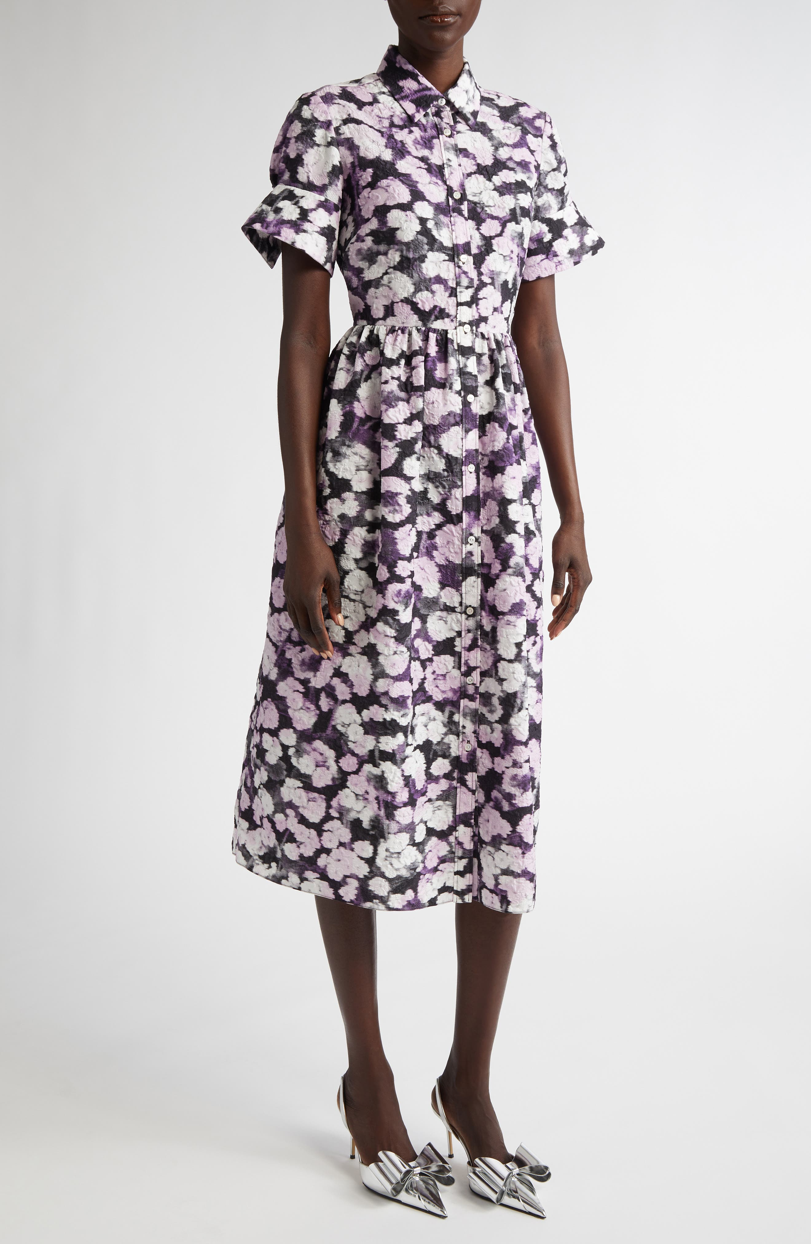 Erdem Floral Matelassé Shirtdress in Havelock Blossom Lilac at Nordstrom - 1