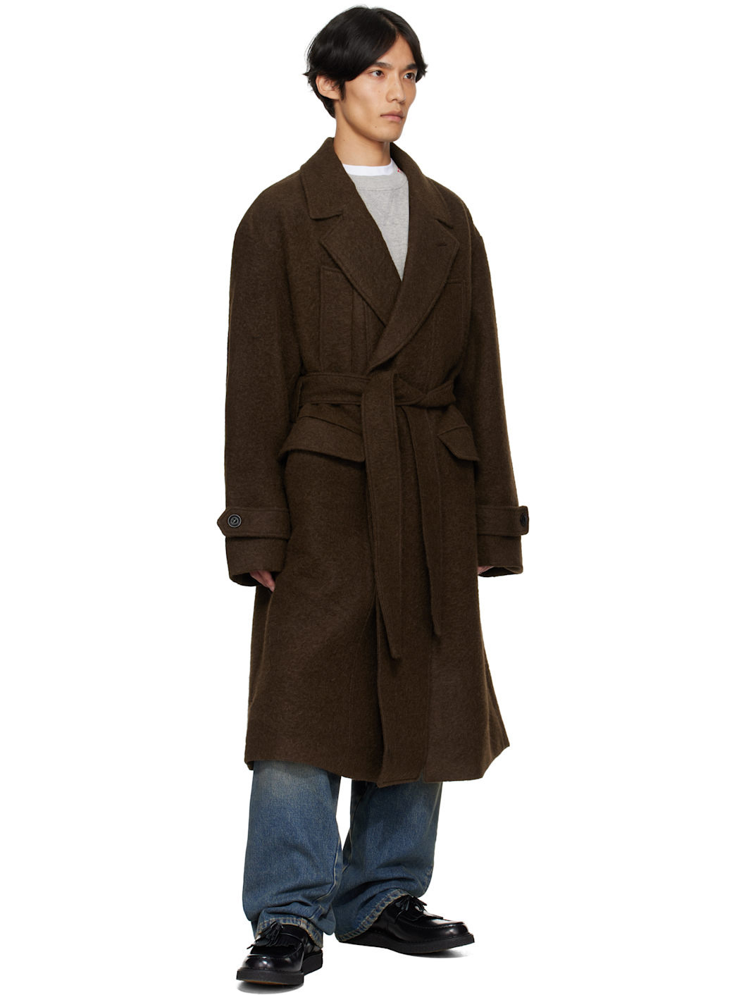 Brown Mattia Shaggy Wool Robe Coat - 4