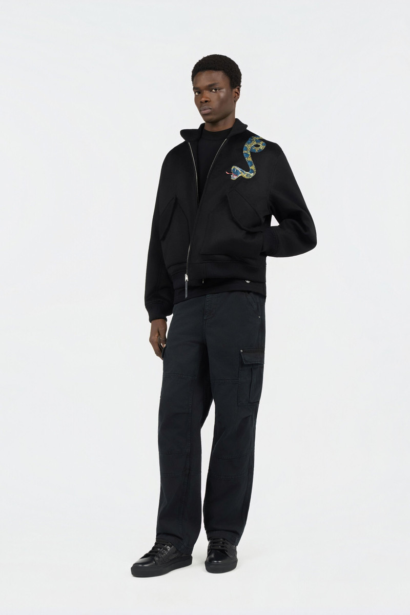 Roberto Cavalli Black Bomber Jacket With Snake Embroidery outlook