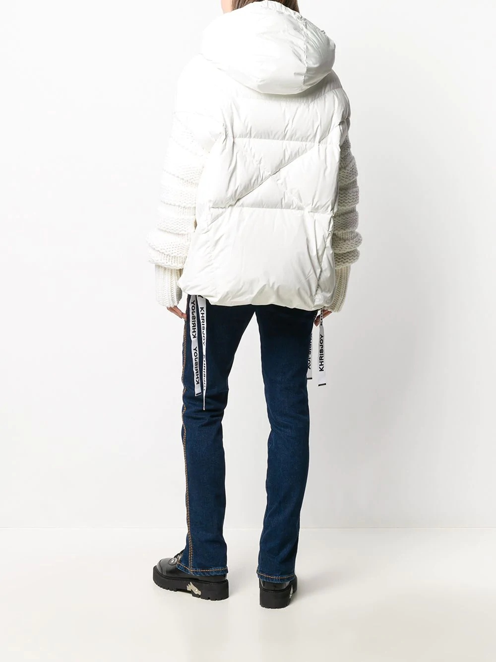 knit-sleeve quilted down coat - 4