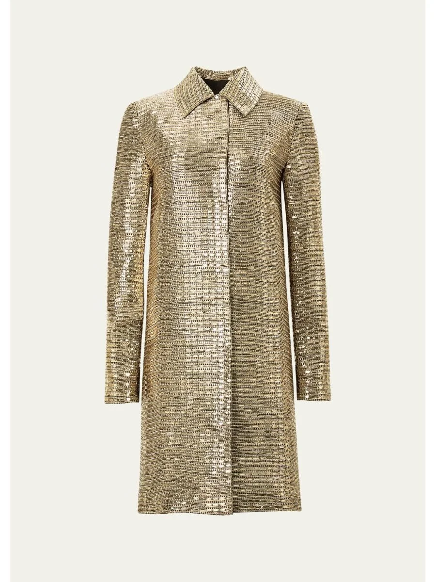 Metallic Embellished Long Sleeve Coat - 1