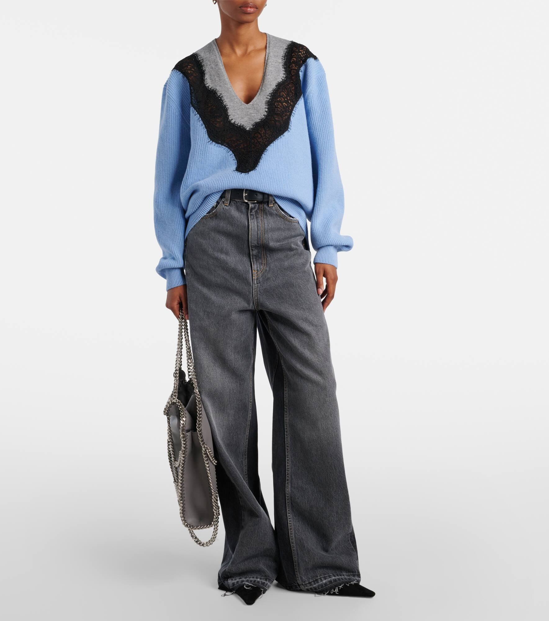 Lace-trimmed virgin wool sweater - 2