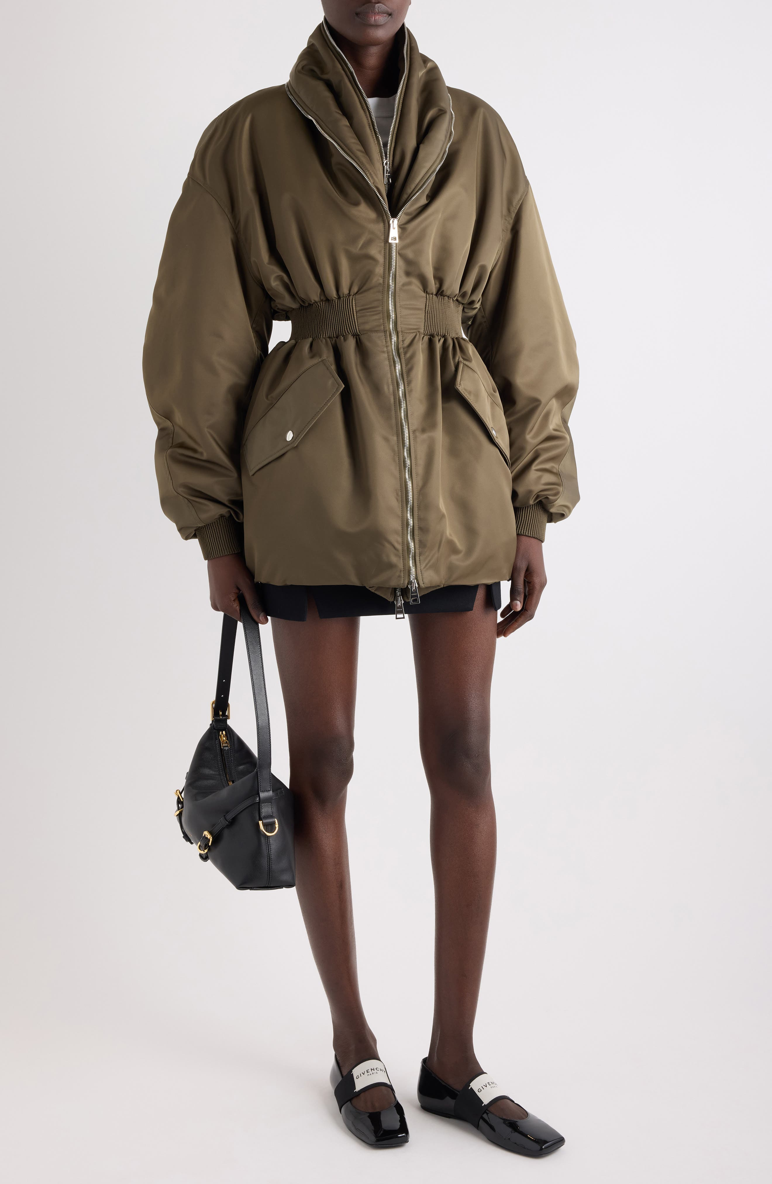 Givenchy Zip Shawl Collar Long Bomber Jacket in Khaki at Nordstrom - 2