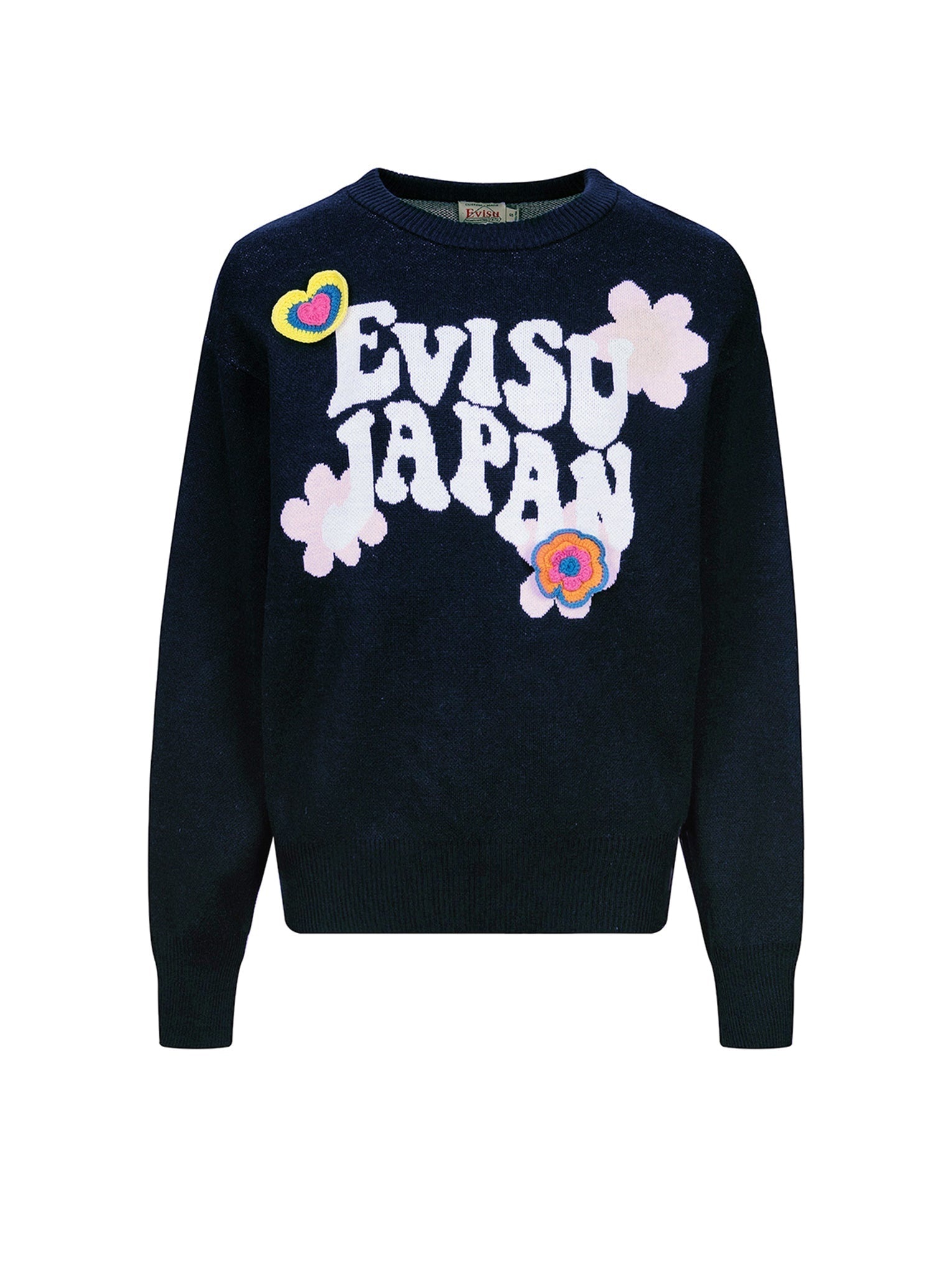 Text Jacquard Fashion Fit Knit Sweater with Crochet Badges - 13