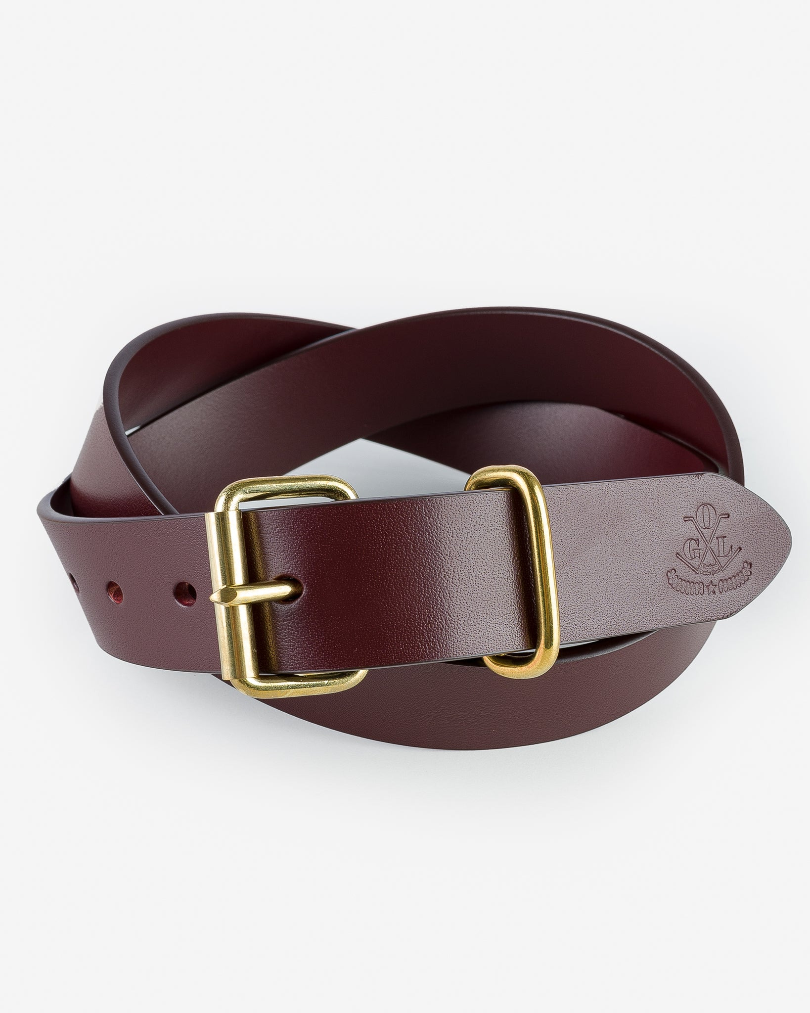 OGL-BELT-FULL-ROLL-BRN OGL Single Prong Brass Roller Buckle Leather Belt - Full Dyed Brown - 1