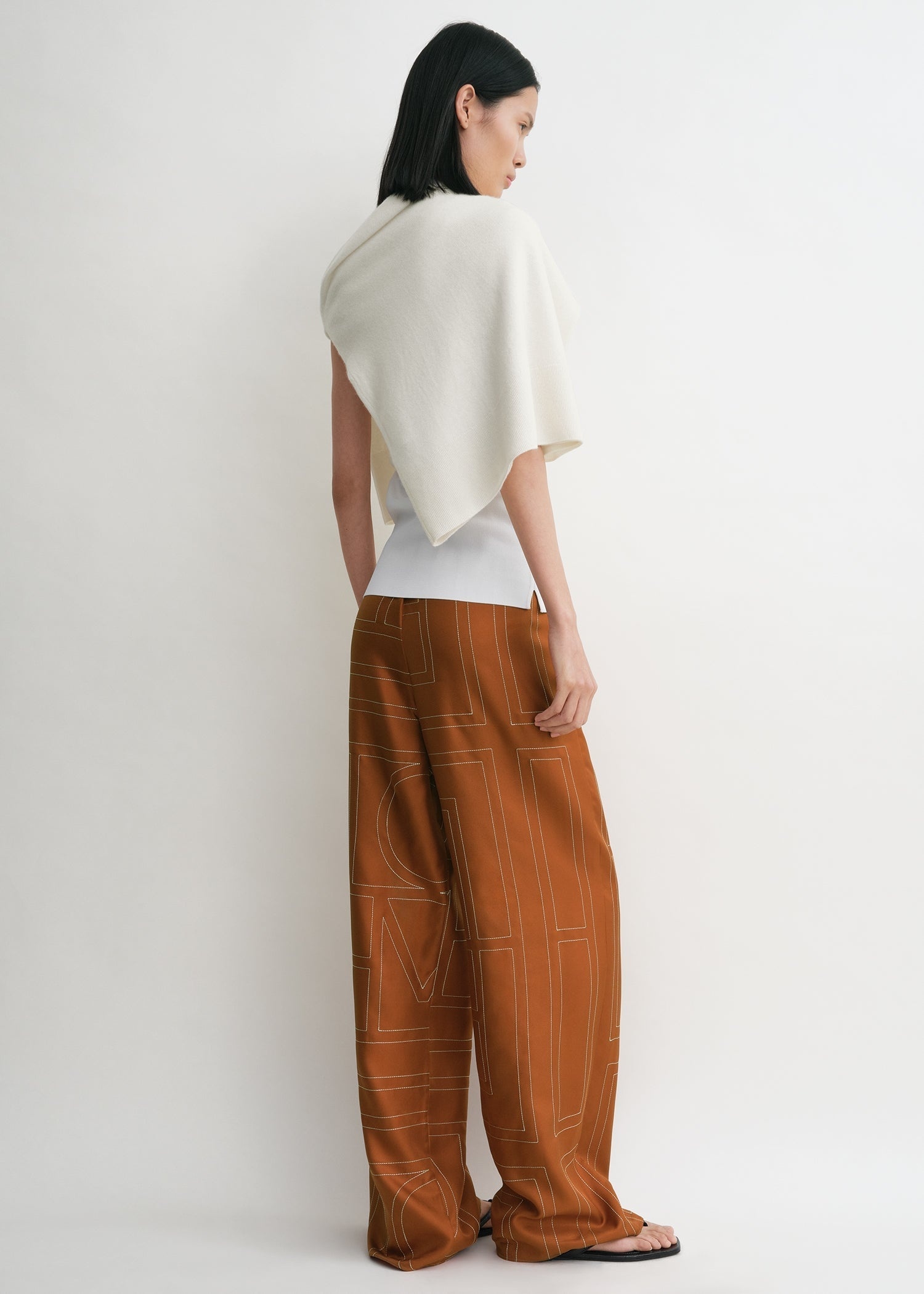 Monogram silk pj bottoms terracotta - 4