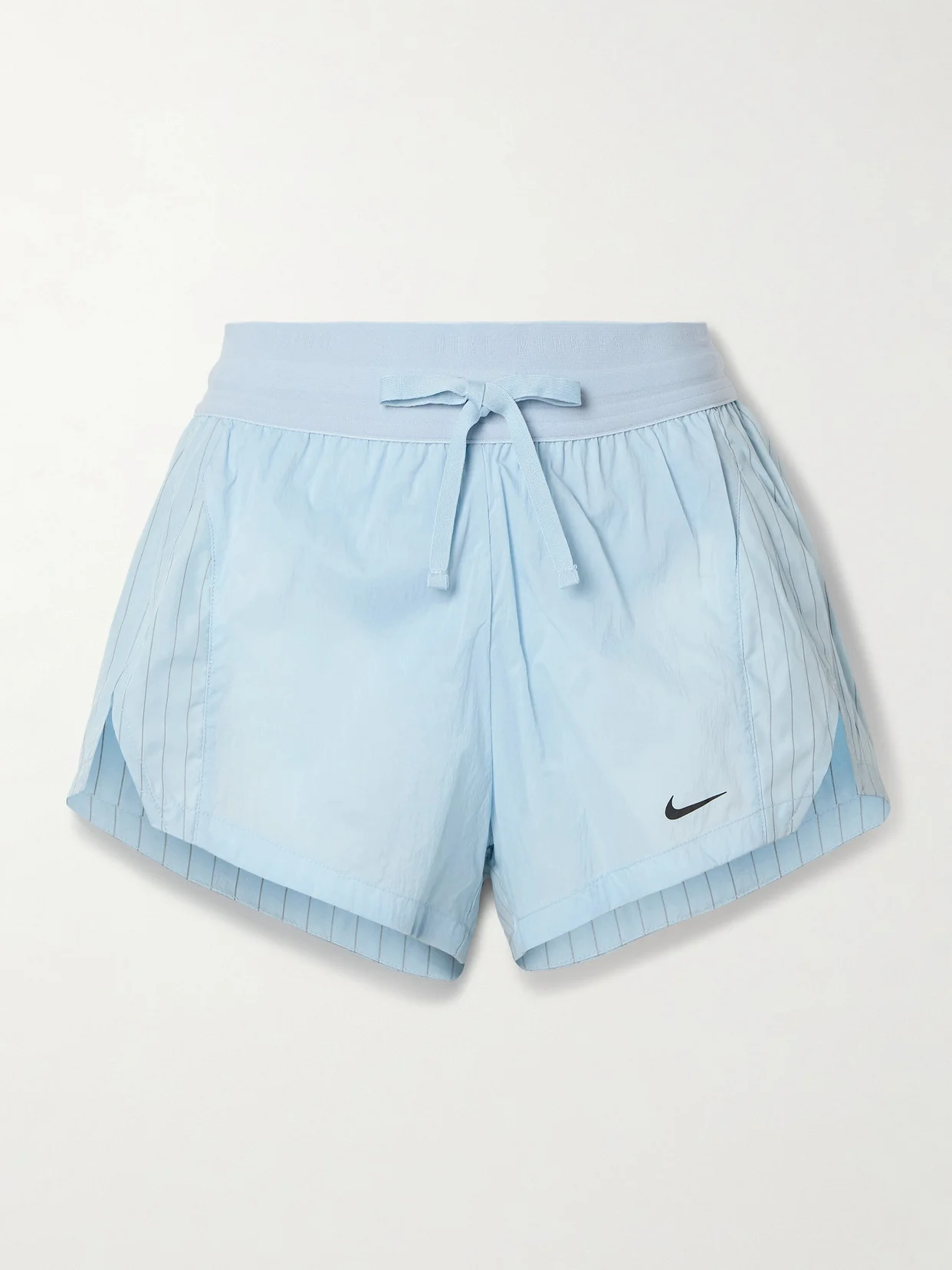 Running Division Pinstriped Paneled Crinkled-shell Shorts - 1