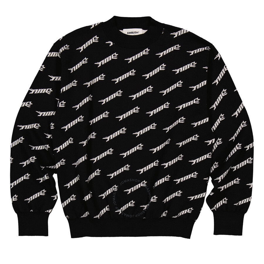 Ambush Men's Black All-Over Logo Crew Knit Sweater - 1