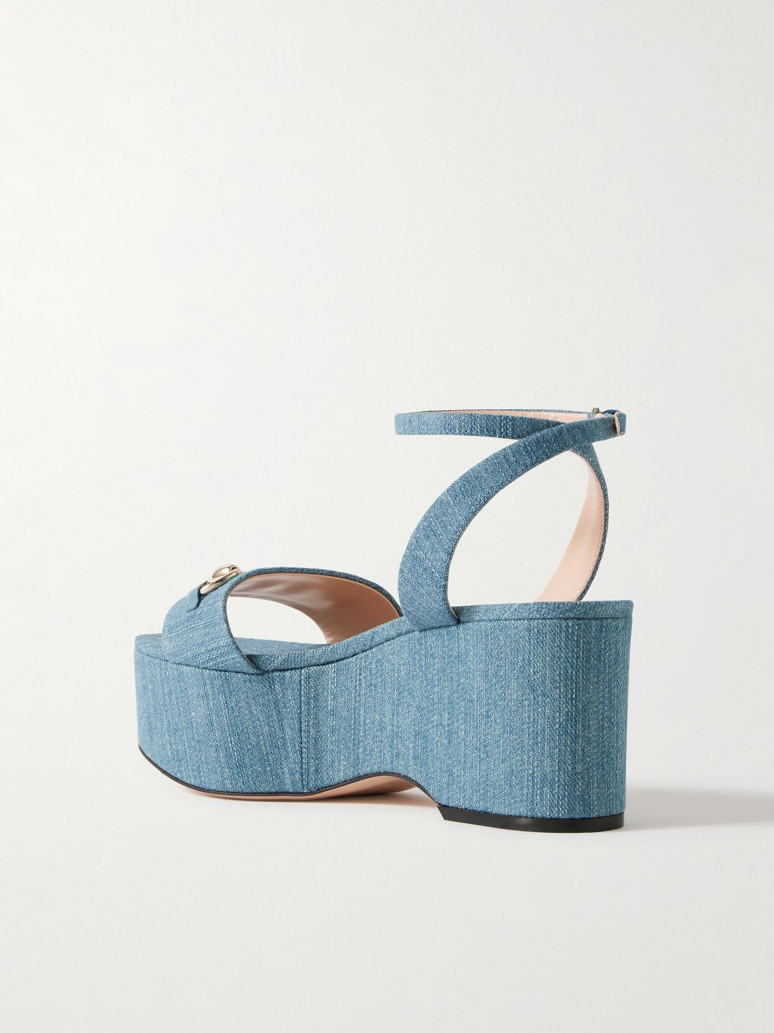 Lady Horsebit-embellished denim platform sandals Blue - 3