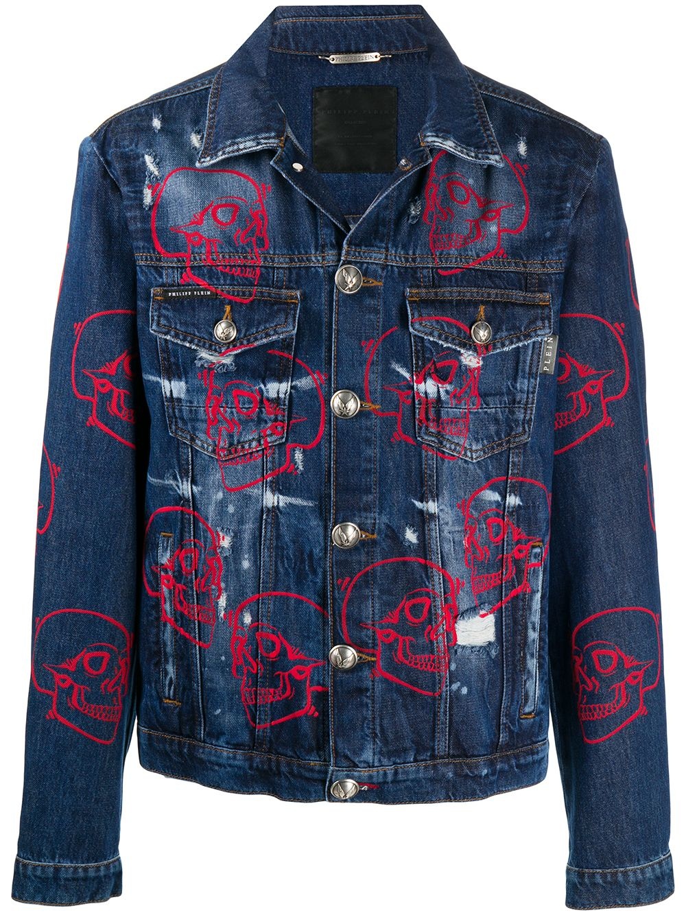 outline skull denim jacket - 1