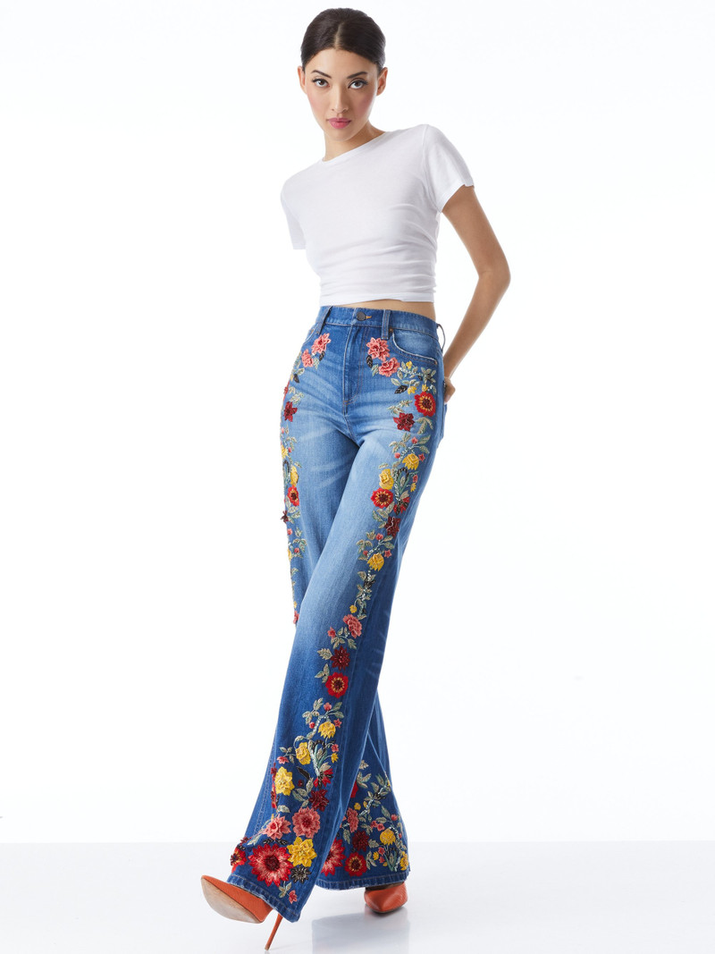 Alice + Olivia GORGEOUS EMBROIDERED WIDE LEG JEANS outlook