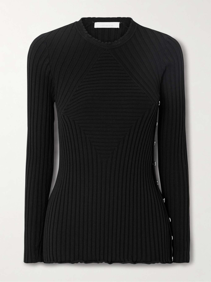 Ruffled ribbed-knit sweater Black 1