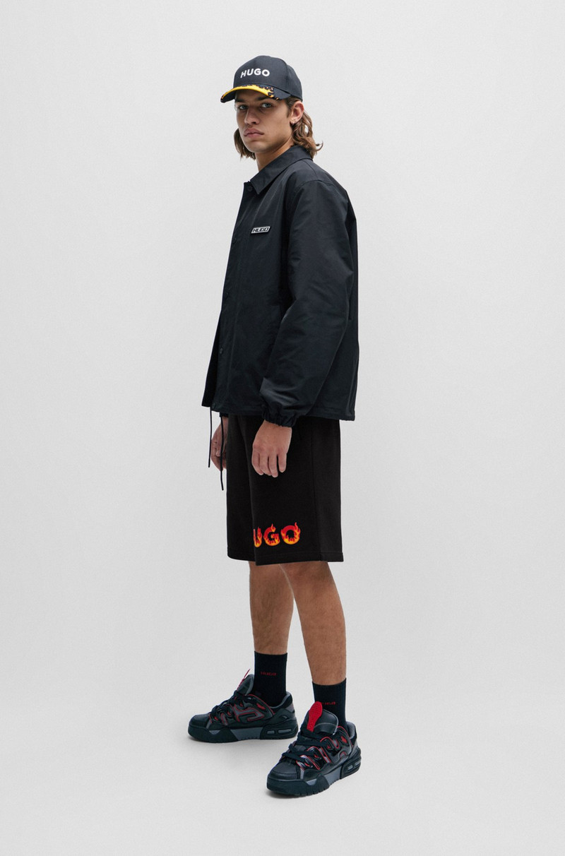 HUGO COTTON-TERRY SHORTS WITH PUFFED FLAME LOGO outlook